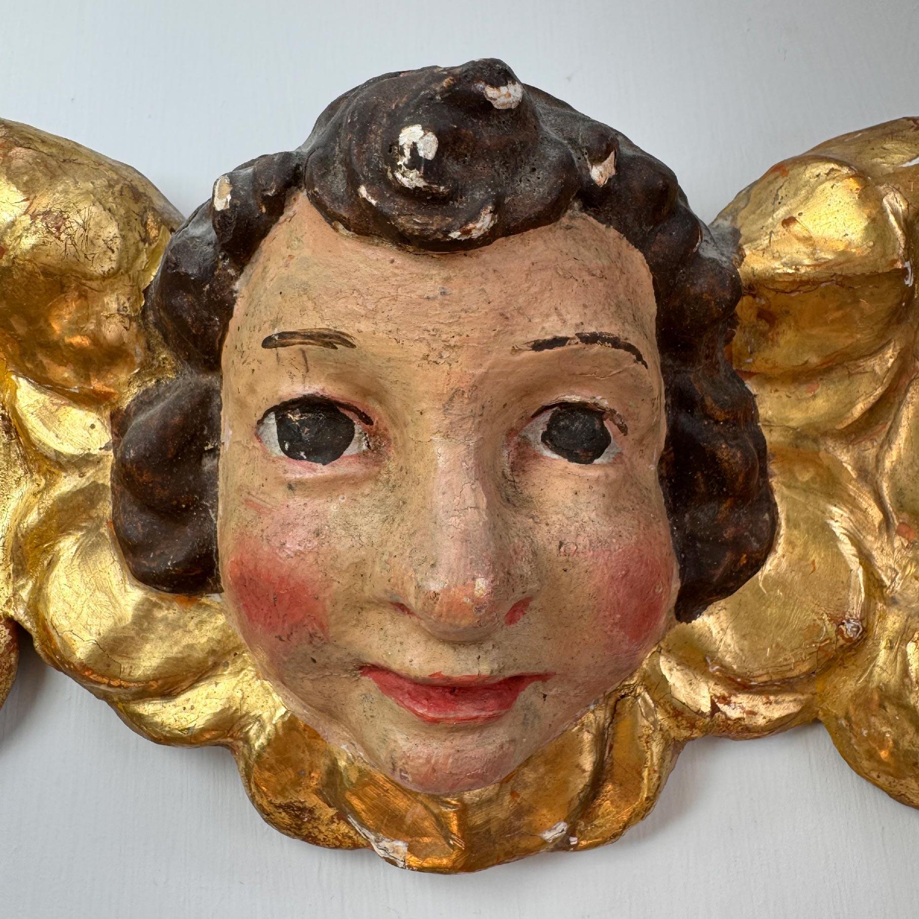 18th Century Giltwood and Polychrome Painted Putti / Cherub For Sale 1