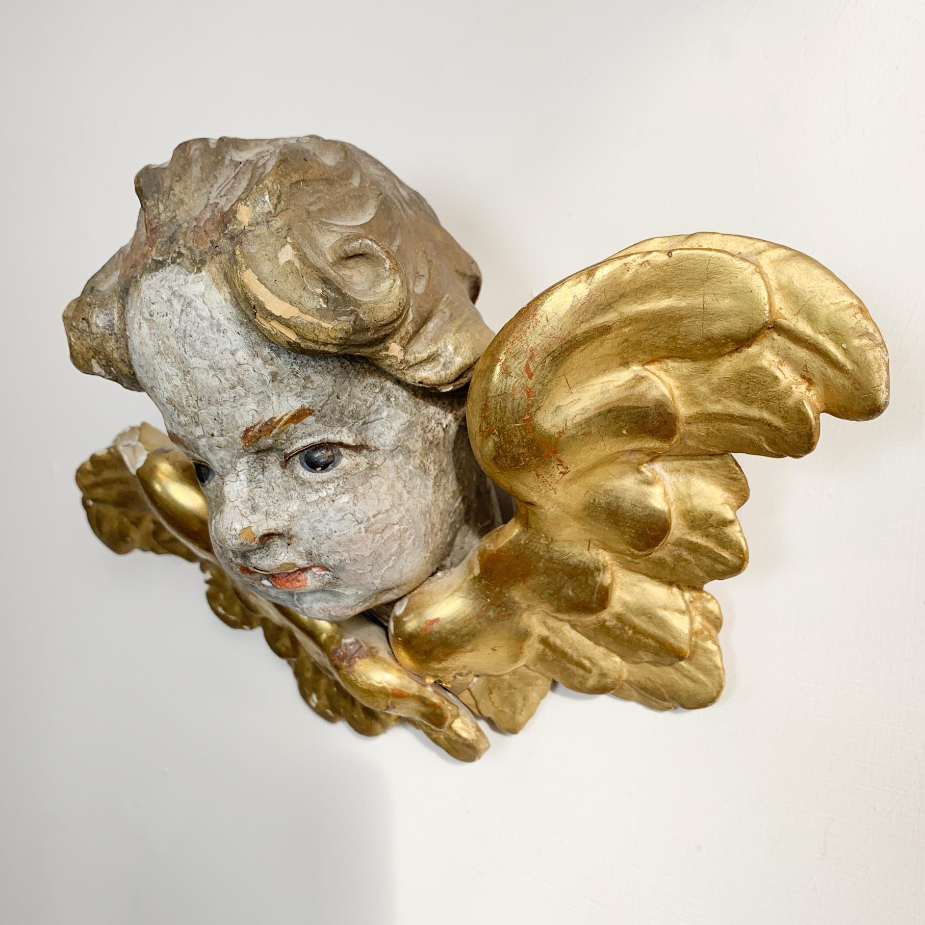  18th Century Giltwood and Polychrome Painted Putti / Cherub For Sale 2