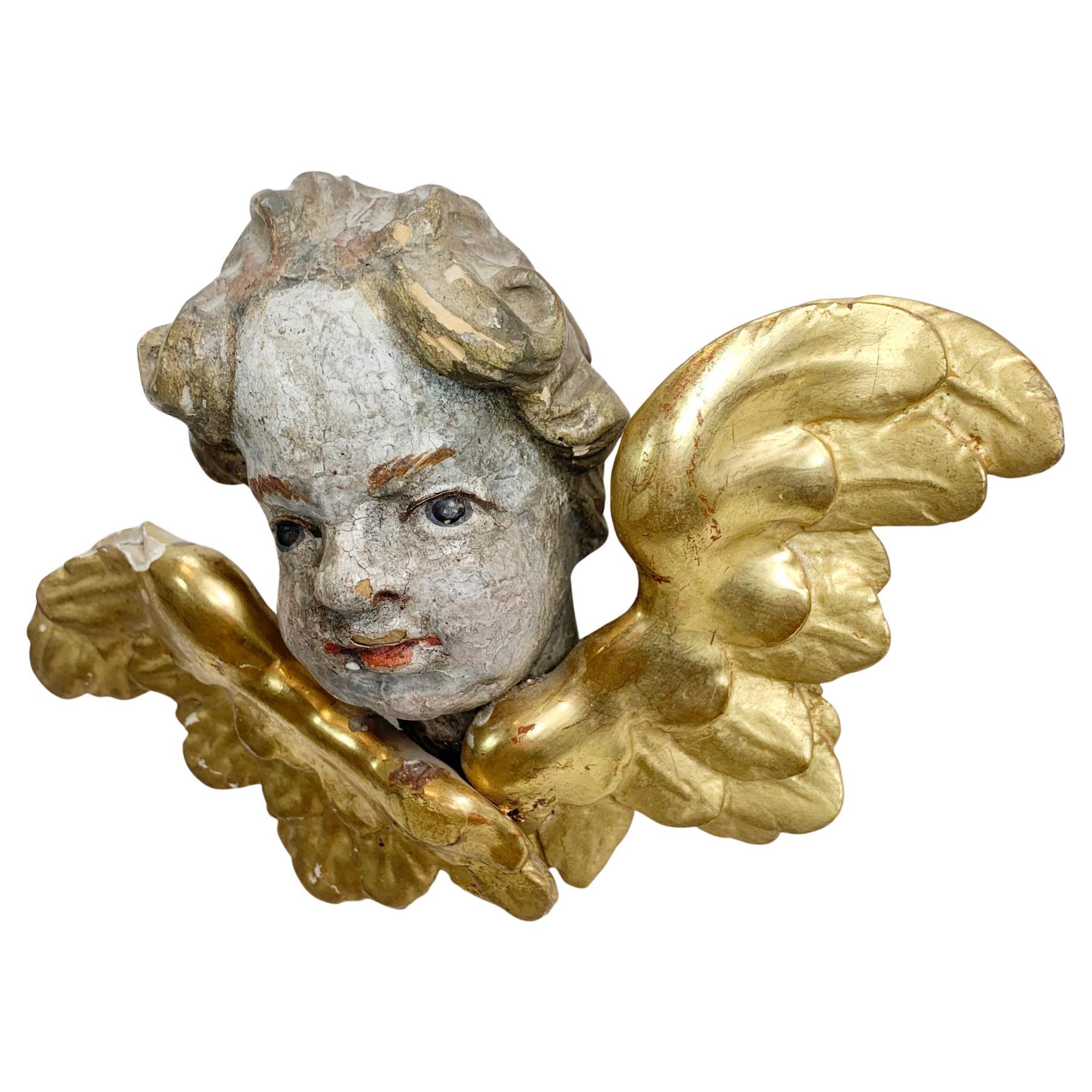 18th Century Giltwood and Polychrome Painted Putti / Cherub