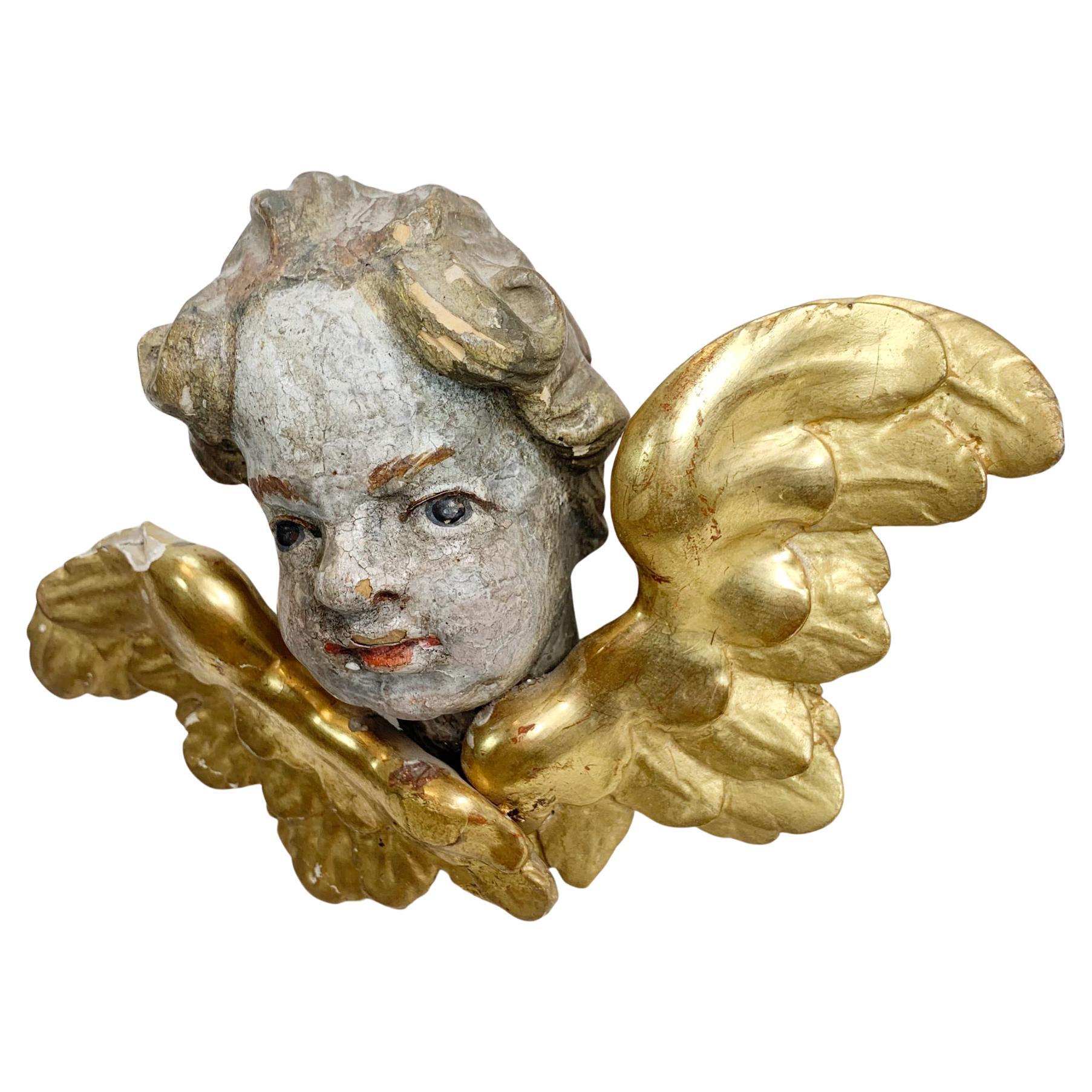  18th Century Giltwood and Polychrome Painted Putti / Cherub For Sale