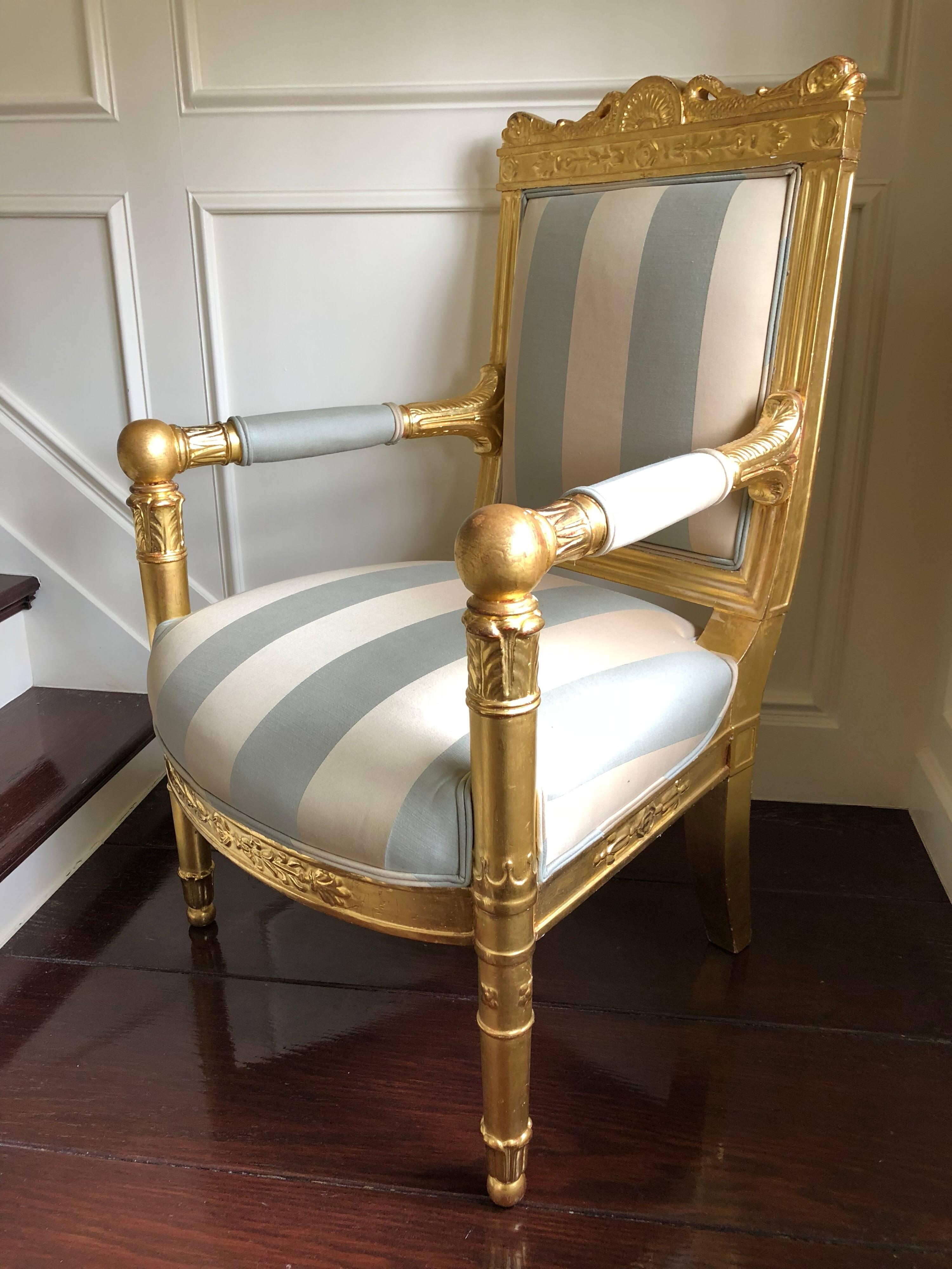 An 18th century giltwood Louis XVI neoclassical bergere chair by Georges Jabob (1739-1814).