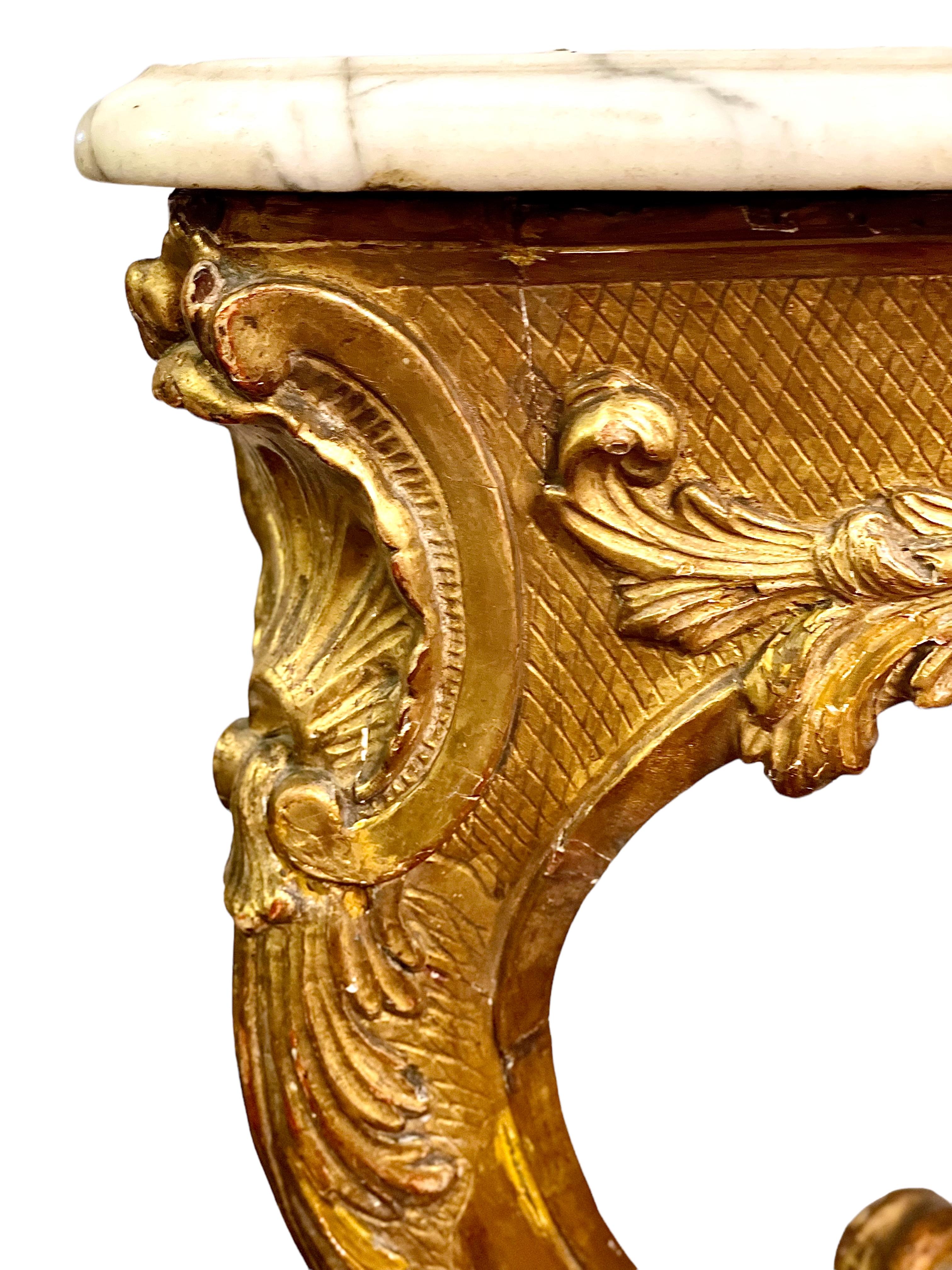 Hand-Carved 18th Century Giltwood Console Table For Sale