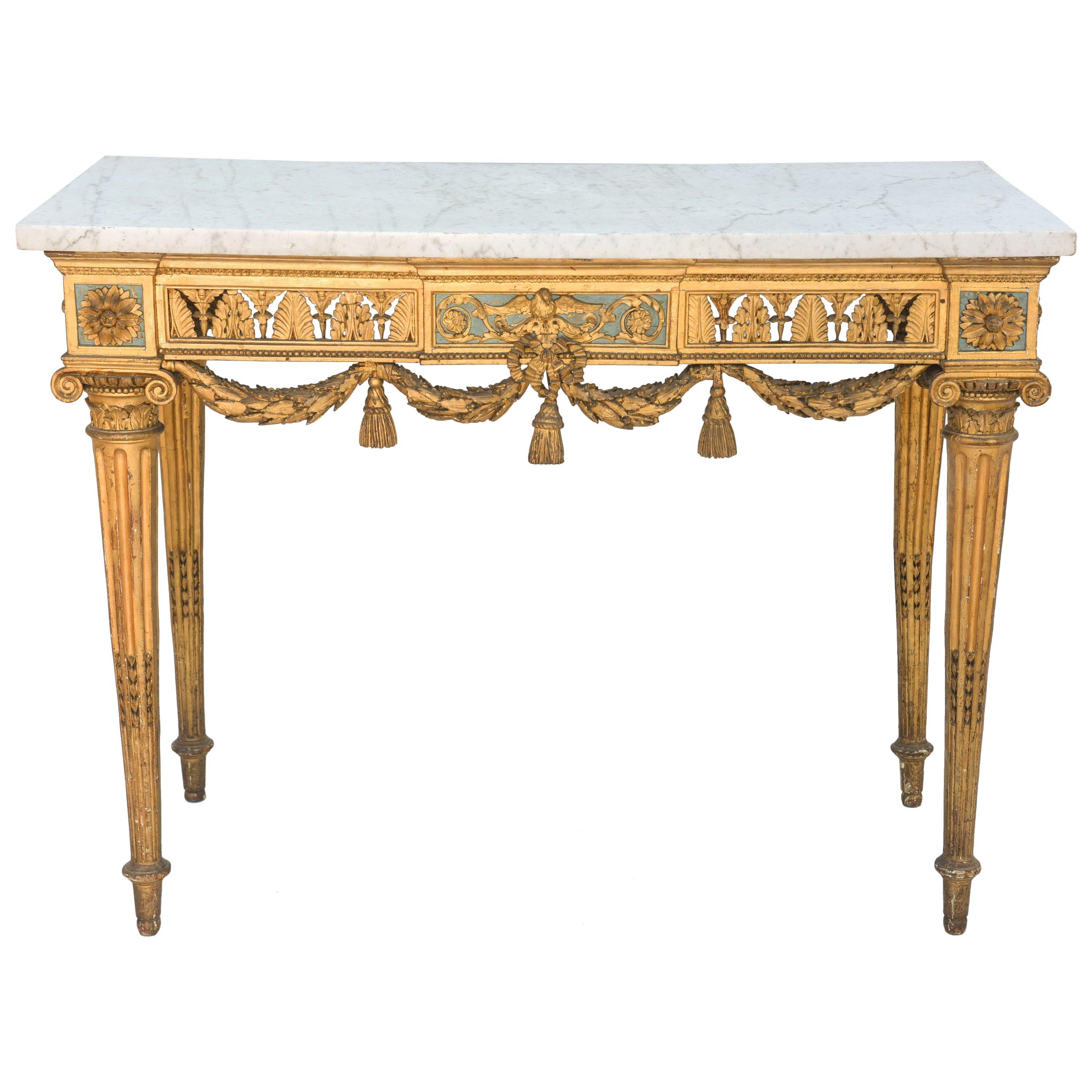 18th Century Giltwood Console with Carrara Marble Top For Sale