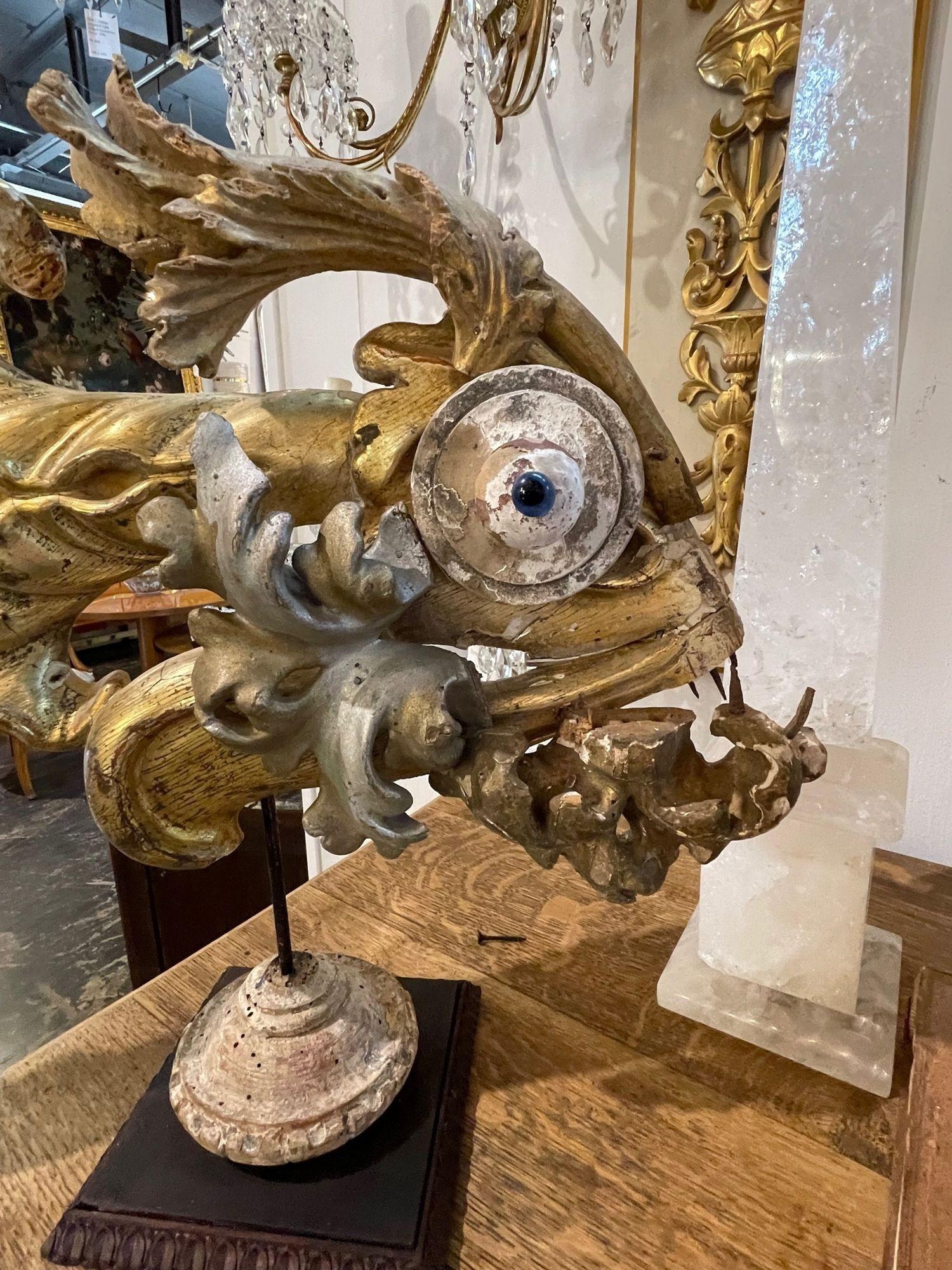 Italian 18th Century Giltwood Element Fish Sculpture For Sale