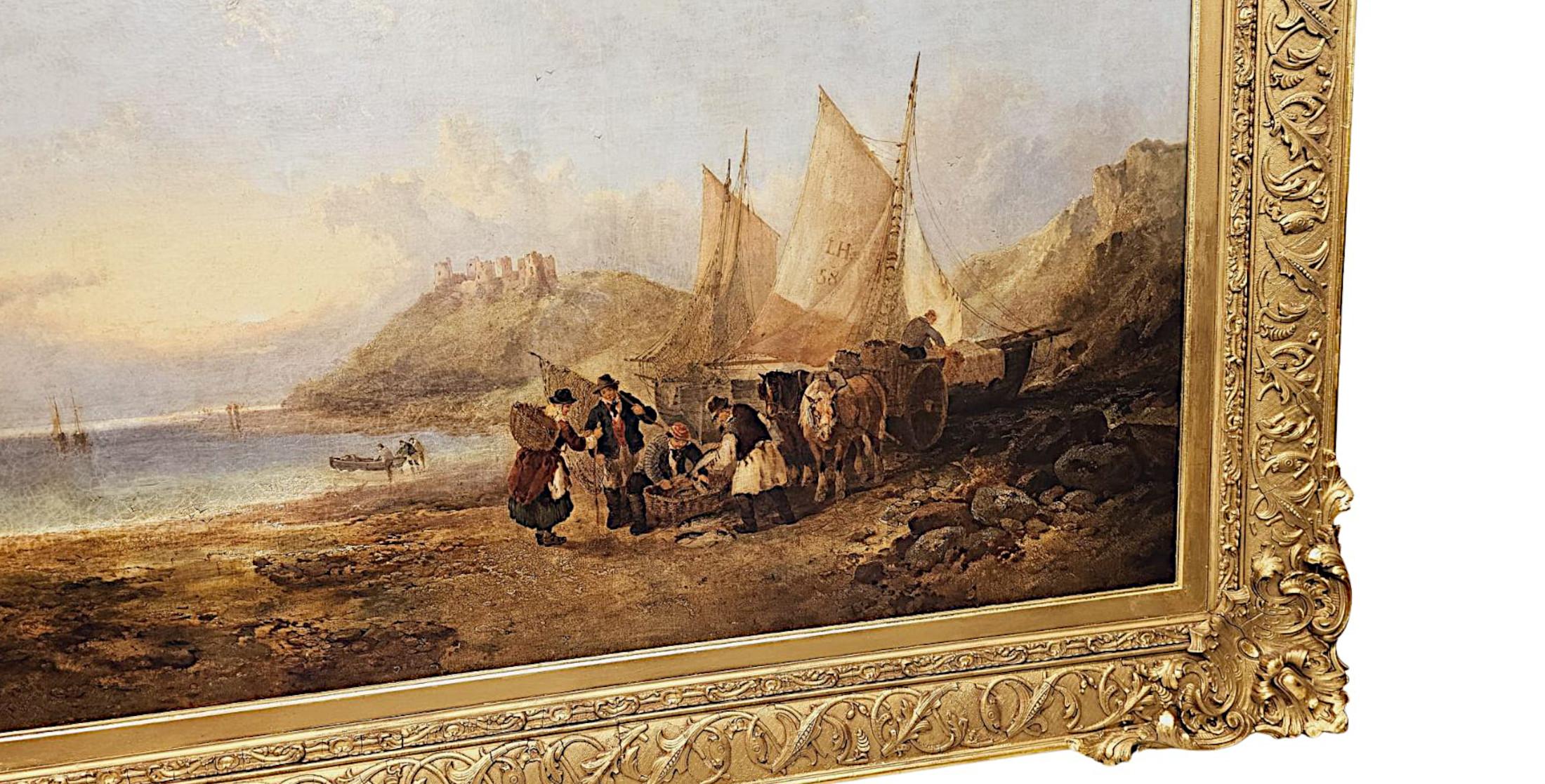 Une très belle peinture sur toile de maison de campagne du 19ème siècle aux proportions massives. La peinture a été nettoyée et le cadre restauré. Elle est attribuée à George Morland (1763 - 1804).  Ce tableau fantastique représente une scène