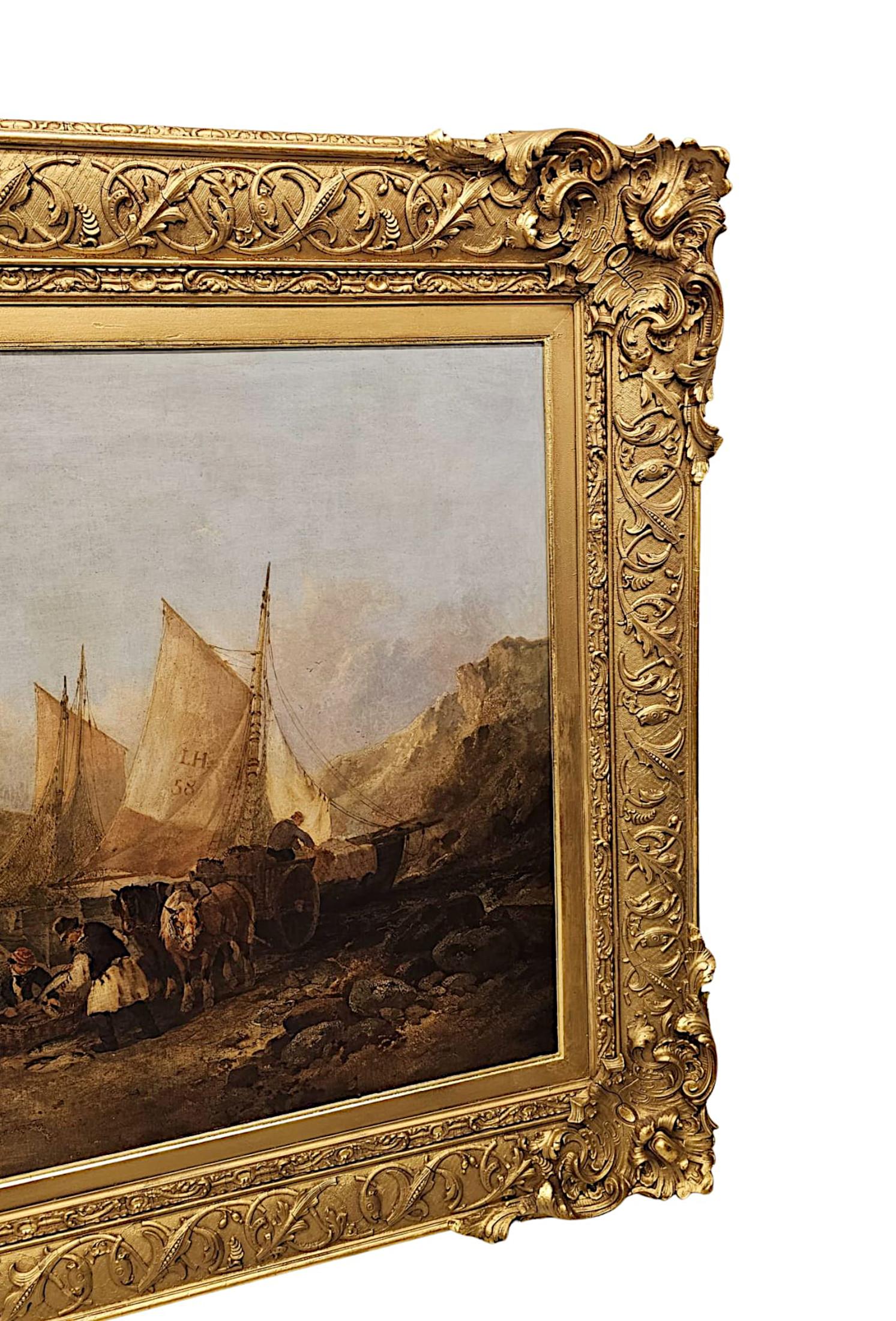 Toile Peinture de maison de campagne du 18e siècle, encadrée de bois doré, attribuée à George Morland en vente