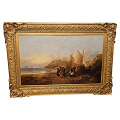 18th Century Giltwood Framed Country House Painting Attributed To George Morland