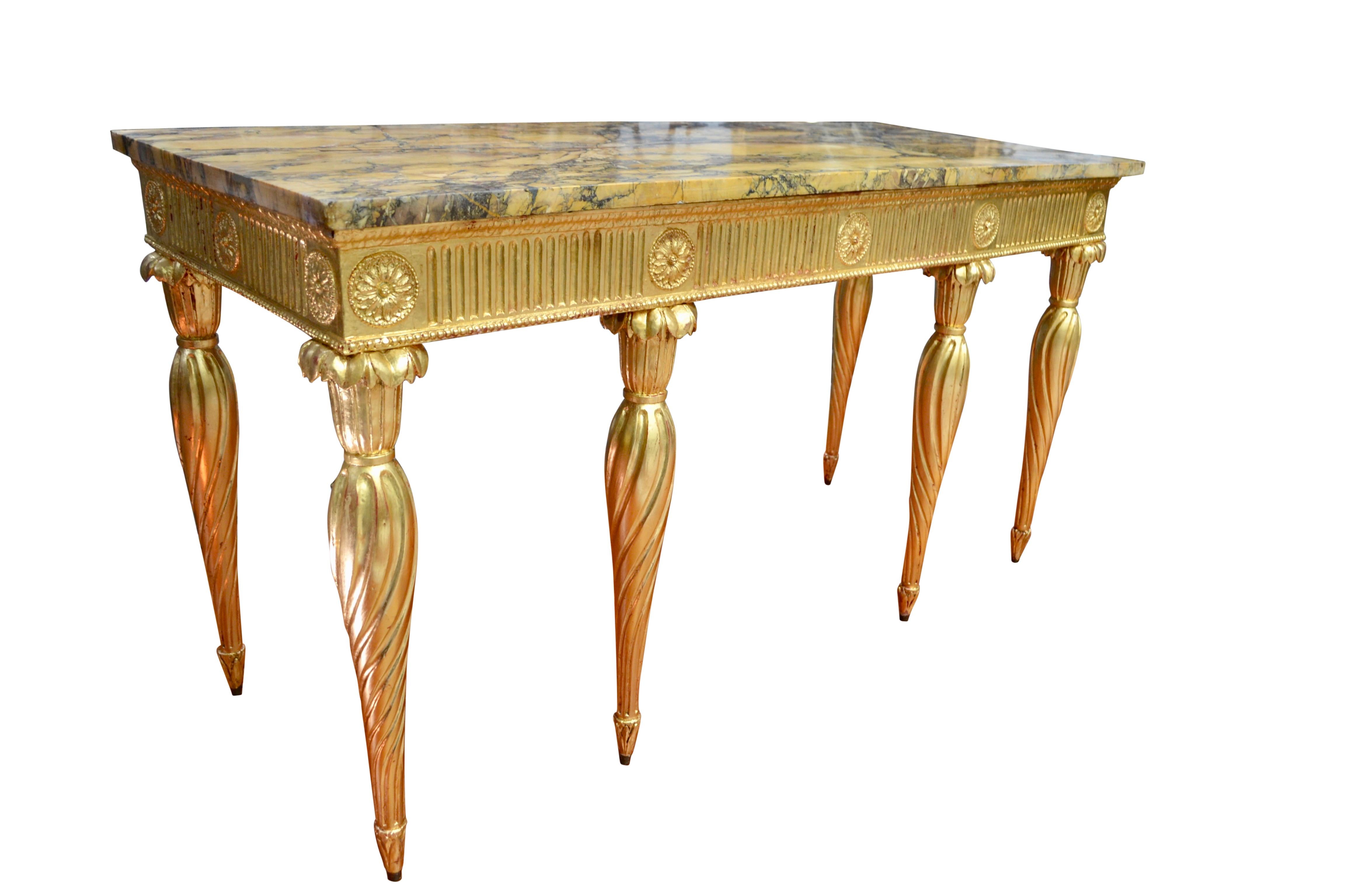 English 18th Century Giltwood Georgian Console with a Siena Marble Top After W. Kent For Sale