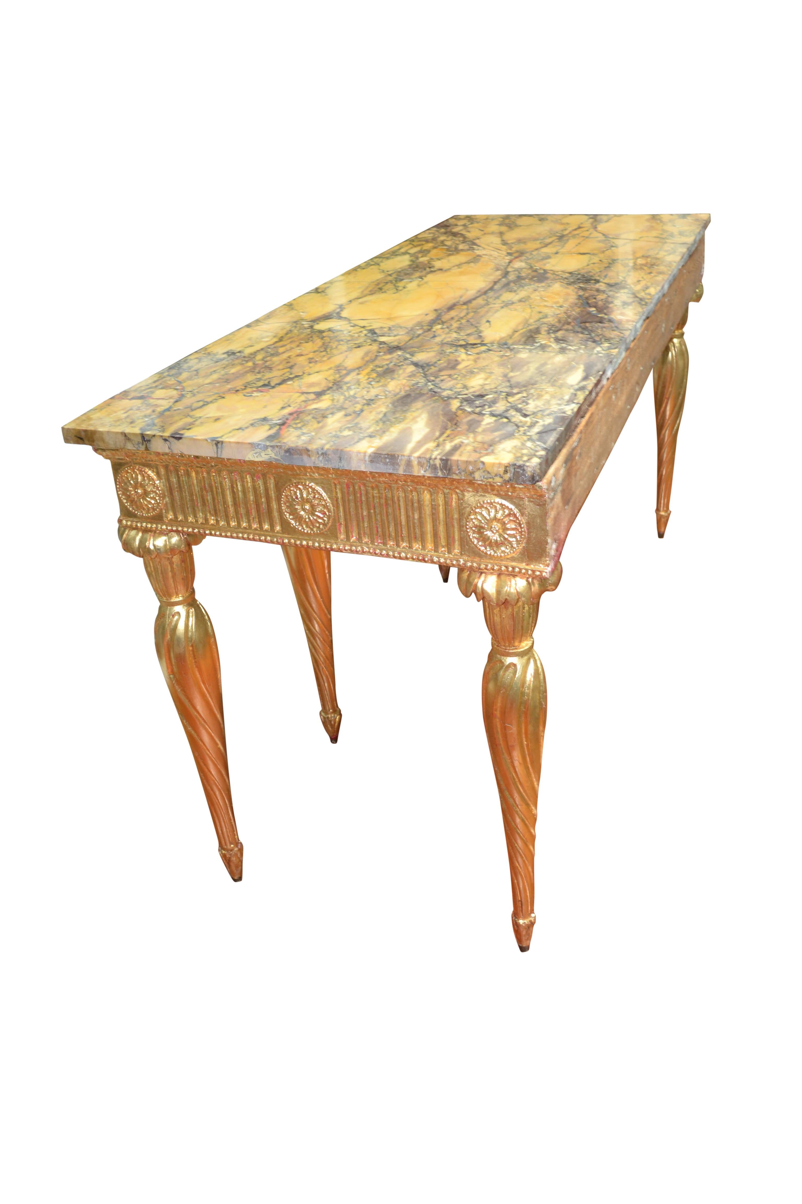 18th Century Giltwood Georgian Console with a Siena Marble Top After W. Kent 1