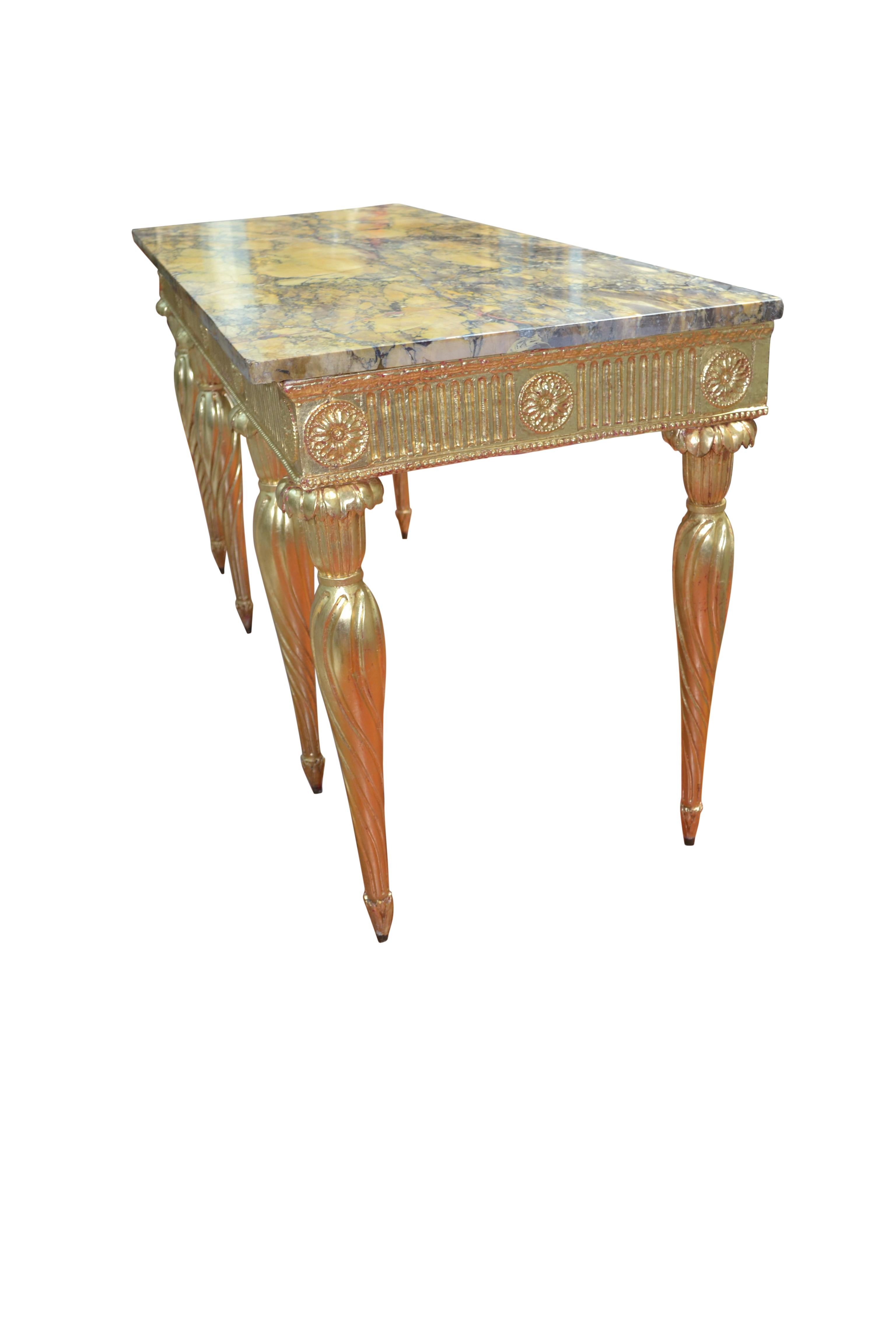 18th Century Giltwood Georgian Console with a Siena Marble Top After W. Kent 2