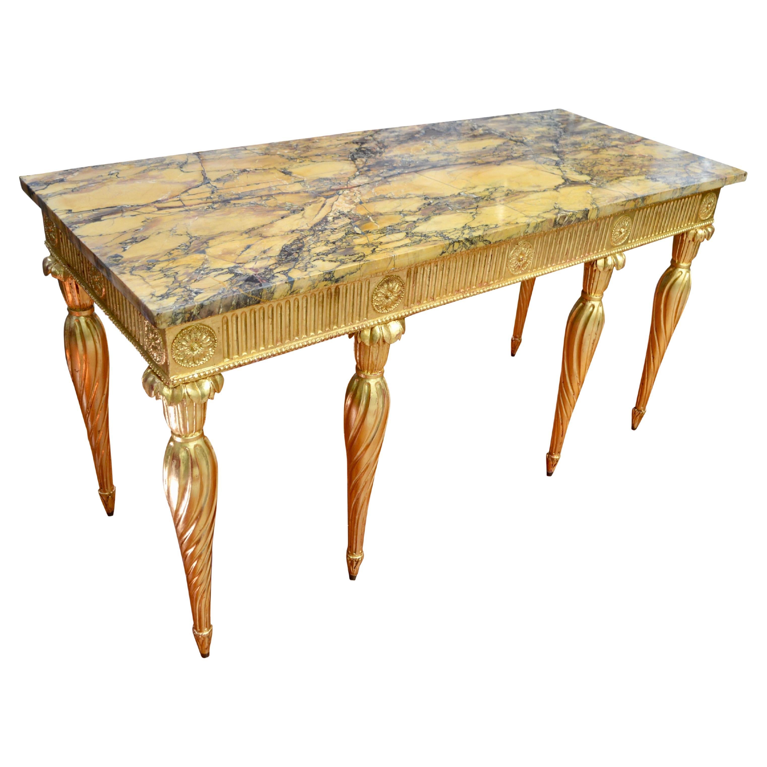 18th Century Giltwood Georgian Console with a Siena Marble Top After W. Kent For Sale