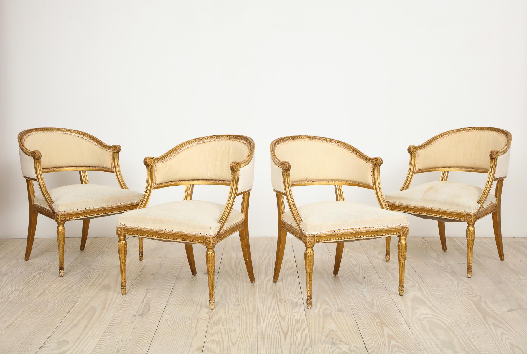 18th Century Giltwood Gustavian Bucket Chairs, Set of 4, Sweden, Circa 1790-1800 For Sale 7