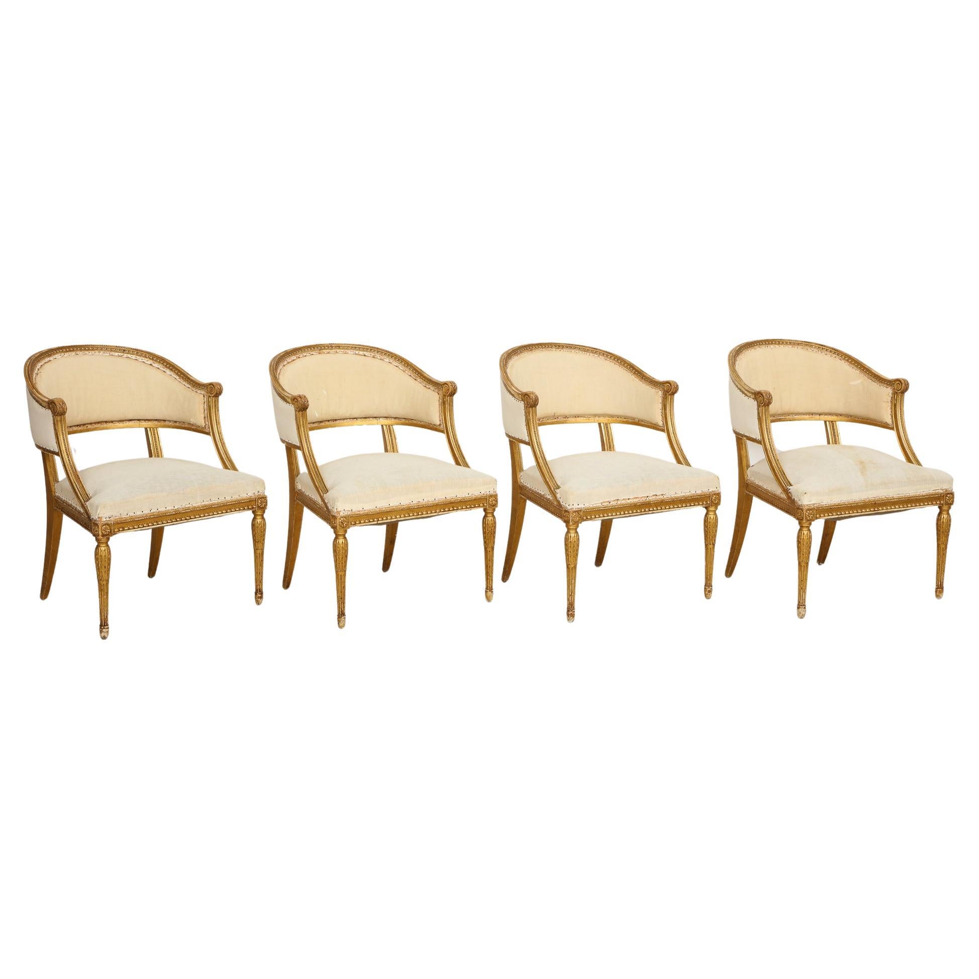 18th Century Giltwood Gustavian Bucket Chairs, Set of 4, Sweden, Circa 1790-1800