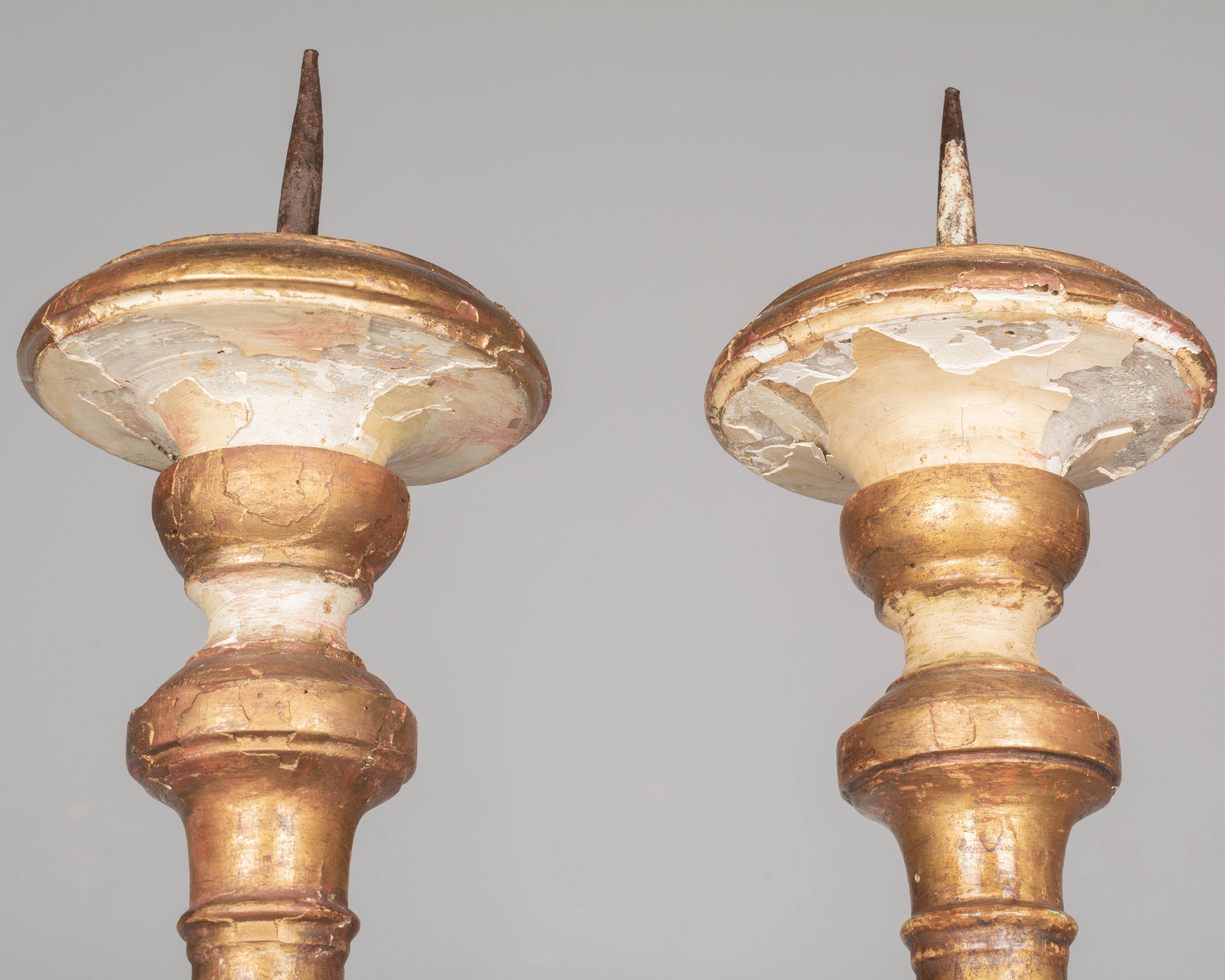 18th Century and Earlier 18th Century Giltwood Italian Candlesticks Pair For Sale