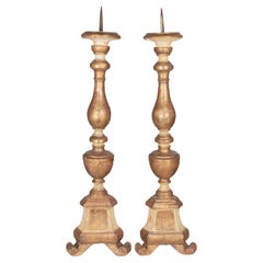 18th Century Giltwood Italian Candlesticks Pair