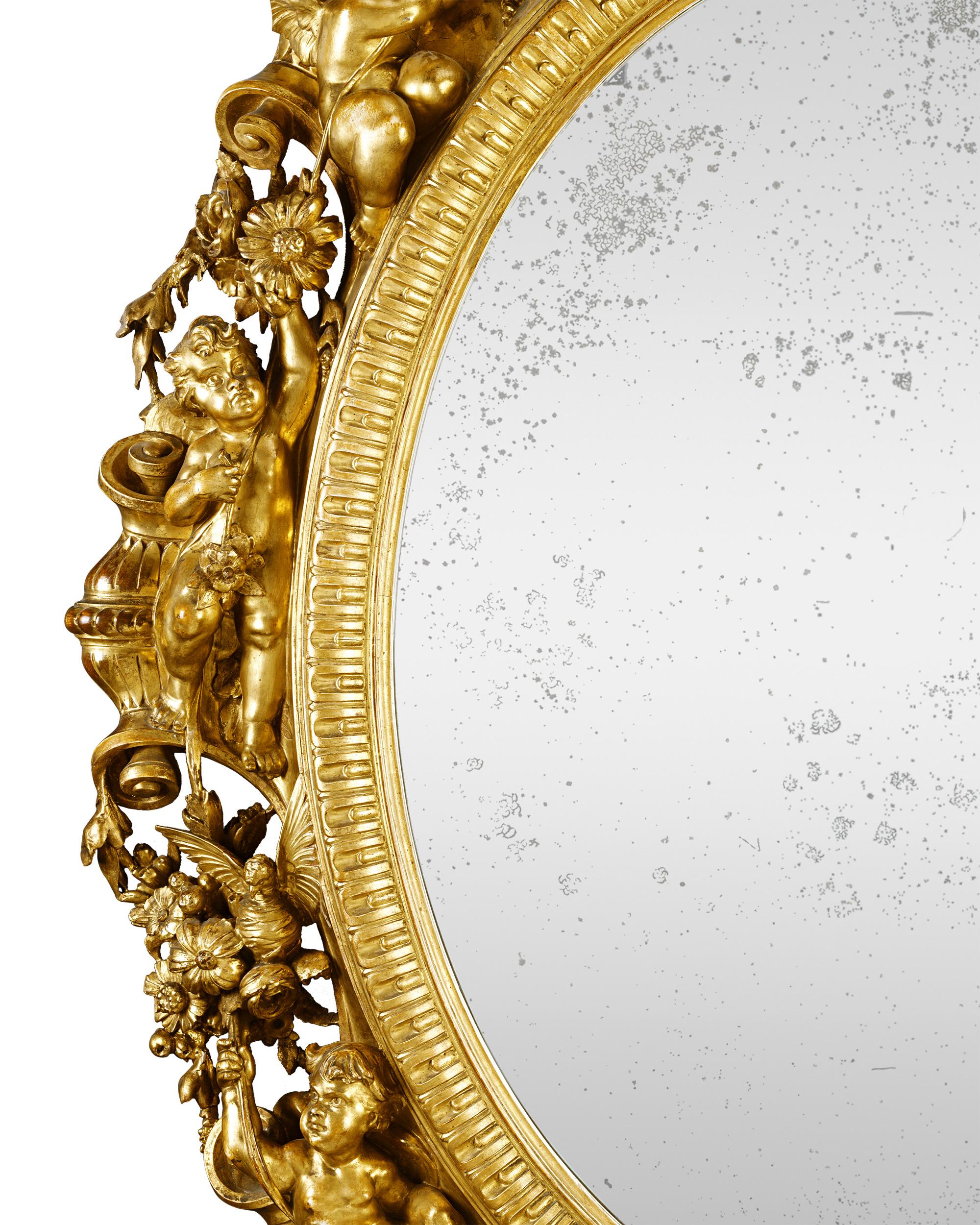 Hand-Carved 18th-Century Giltwood Italian Mirror