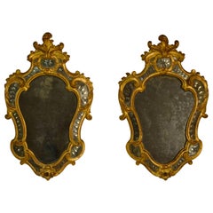 18th Century, Giltwood Pair of Italian Louis XV Candle Wall Sconce with Mirror