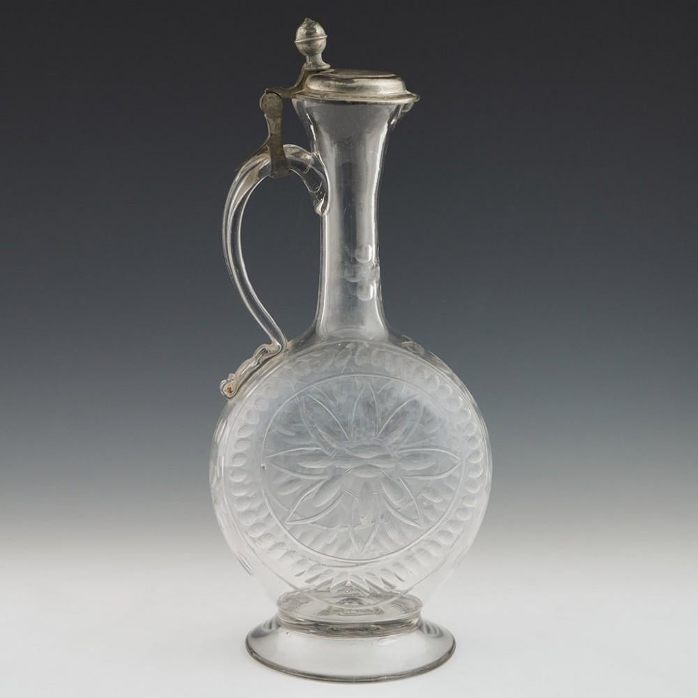 Bohemian 18th Century Glass and Pewter Claret Jug, circa 1780 For Sale