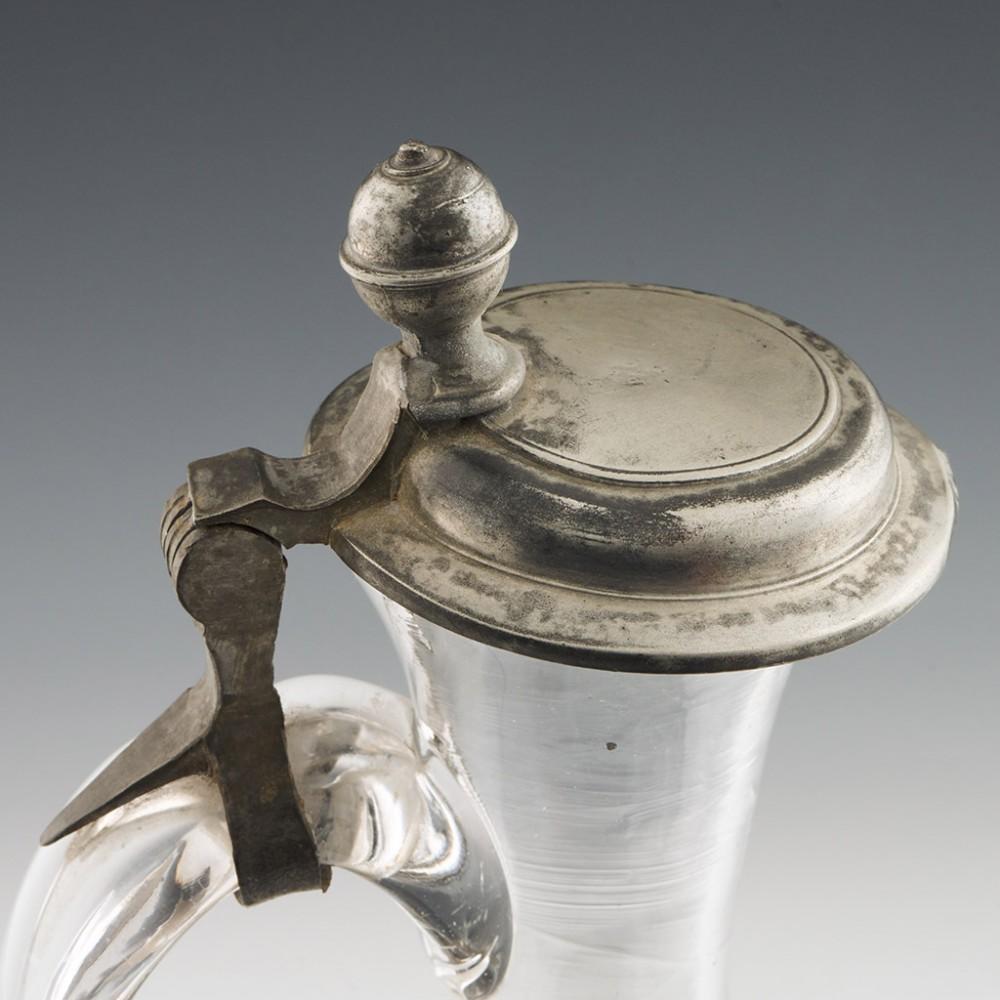 18th Century and Earlier 18th Century Glass and Pewter Claret Jug, circa 1780 For Sale