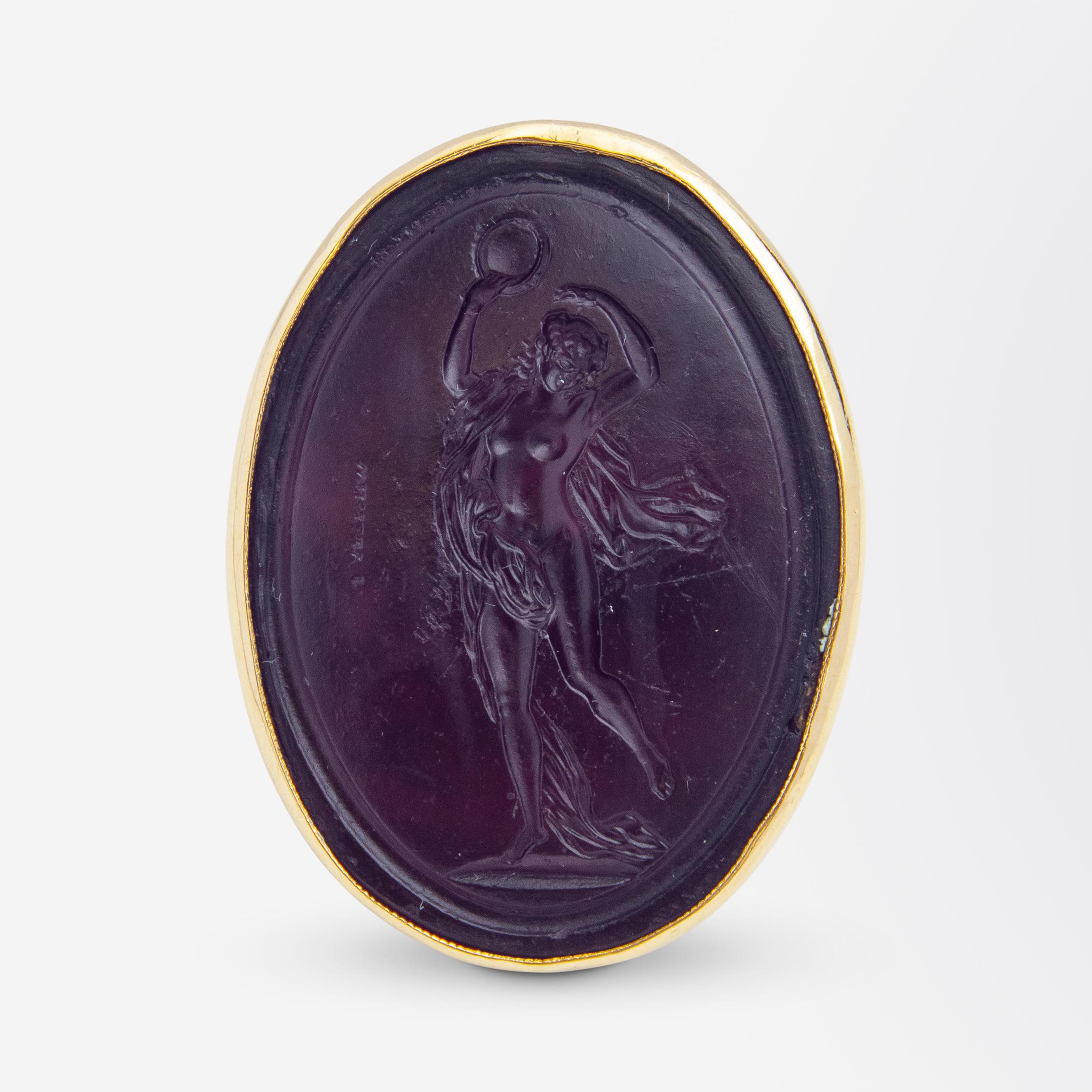 Georgian 18th Century Glass Intaglio & 9 Karat Yellow Gold Ring For Sale