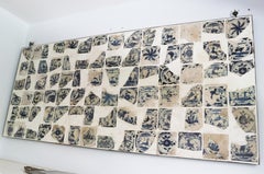 18th Century Glazed Ceramic Fragments Arranged on an Iron Framed Panel