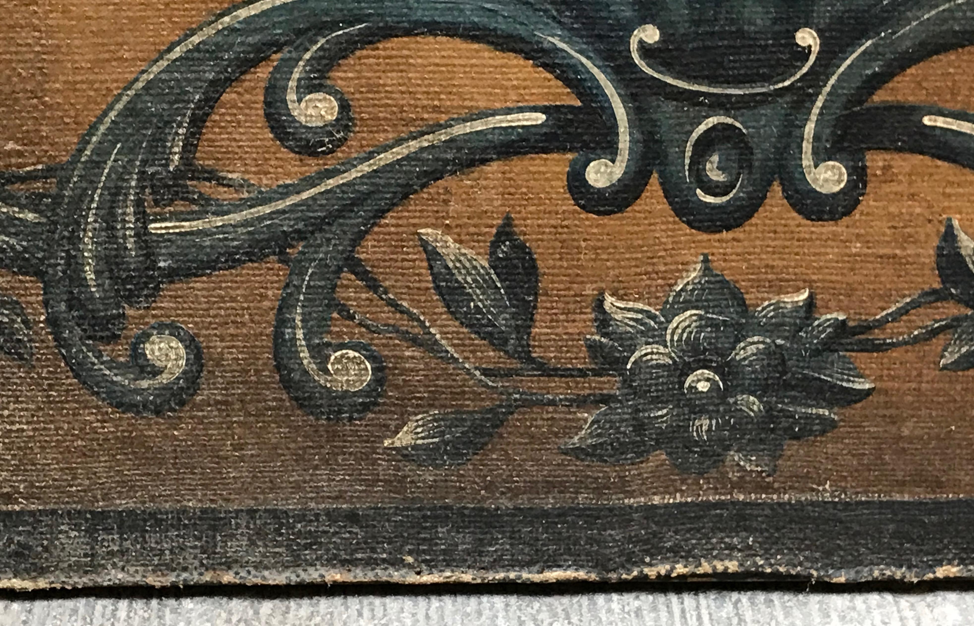 18th Century Gold and Blue Painted Dutch Panels with Embossed Cordovan Leather For Sale 5