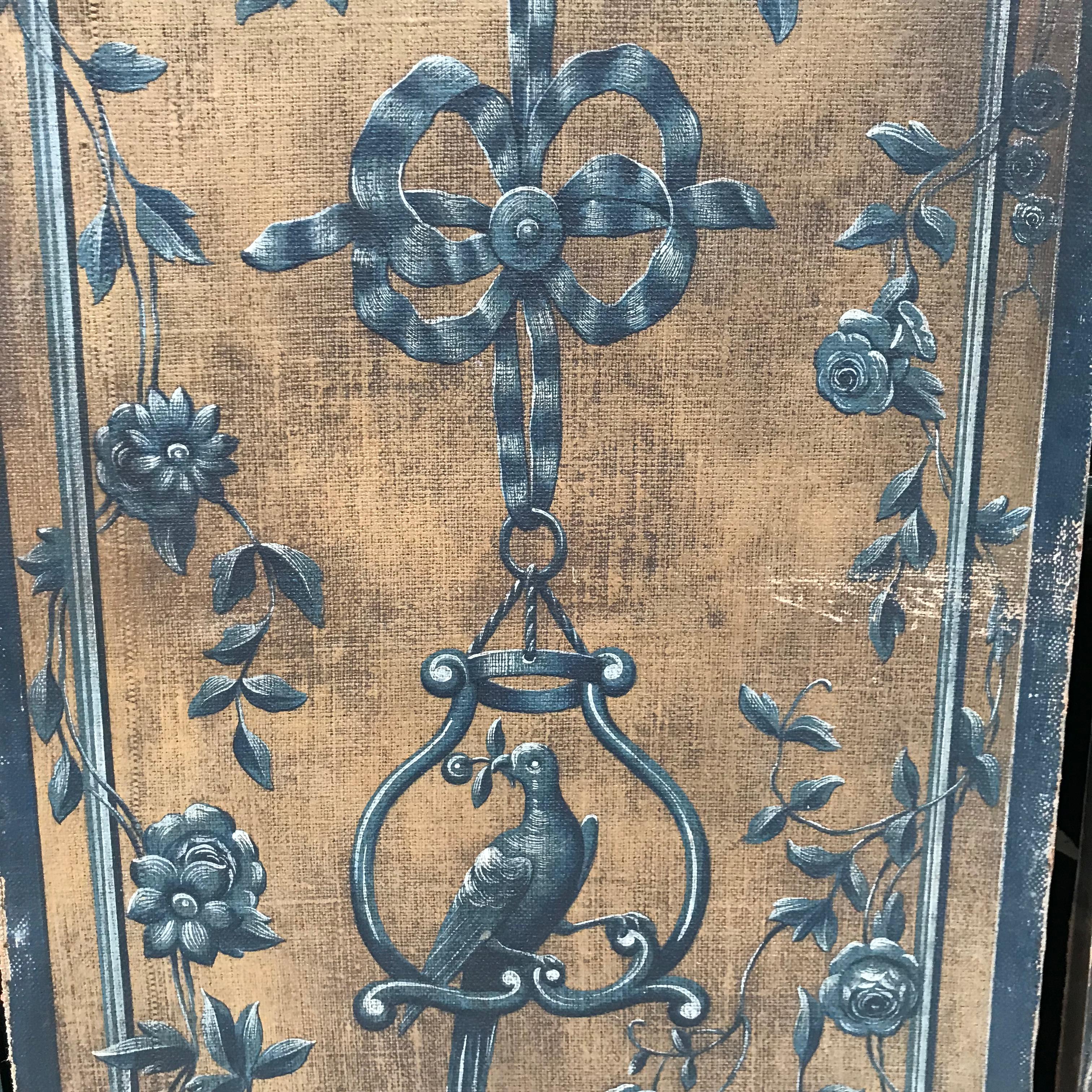 18th Century Gold and Blue Painted Dutch Panels with Embossed Cordovan Leather For Sale 6
