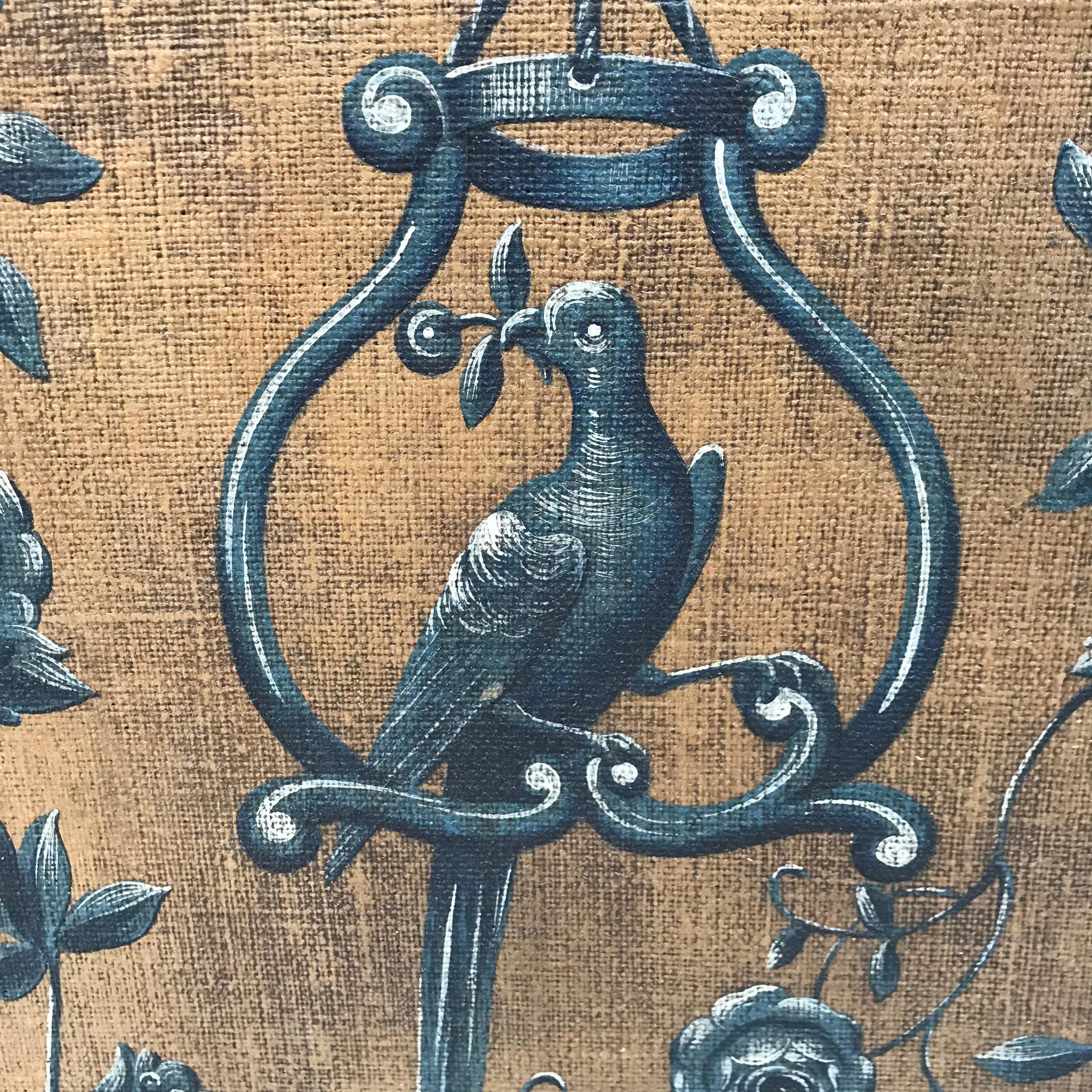 18th Century Gold and Blue Painted Dutch Panels with Embossed Cordovan Leather For Sale 8
