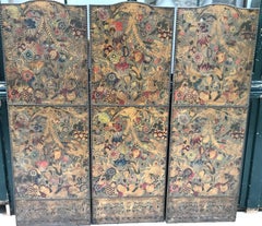 18th Century Gold and Blue Painted Dutch Panels with Embossed Cordovan Leather