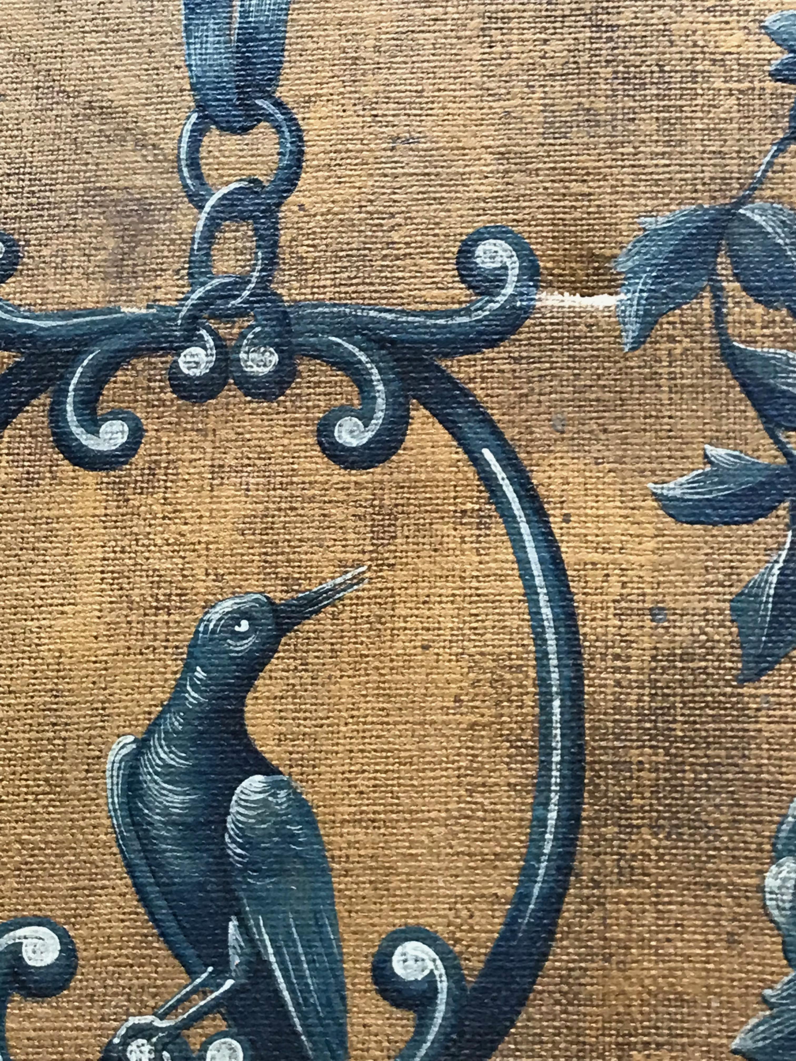 18th Century Gold and Blue Painted Dutch Panels with Embossed Cordovan Leather For Sale 1