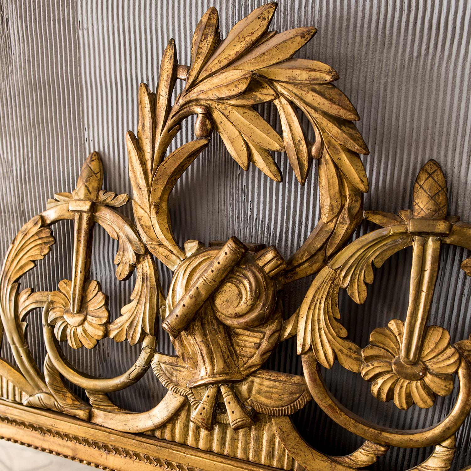 Hand-Carved 18th Century French Antique Gilded Wall Glass Mirror For Sale