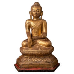 18th century gold gilded antique Burmese Buddha statue in Bhumisparsha Mudra