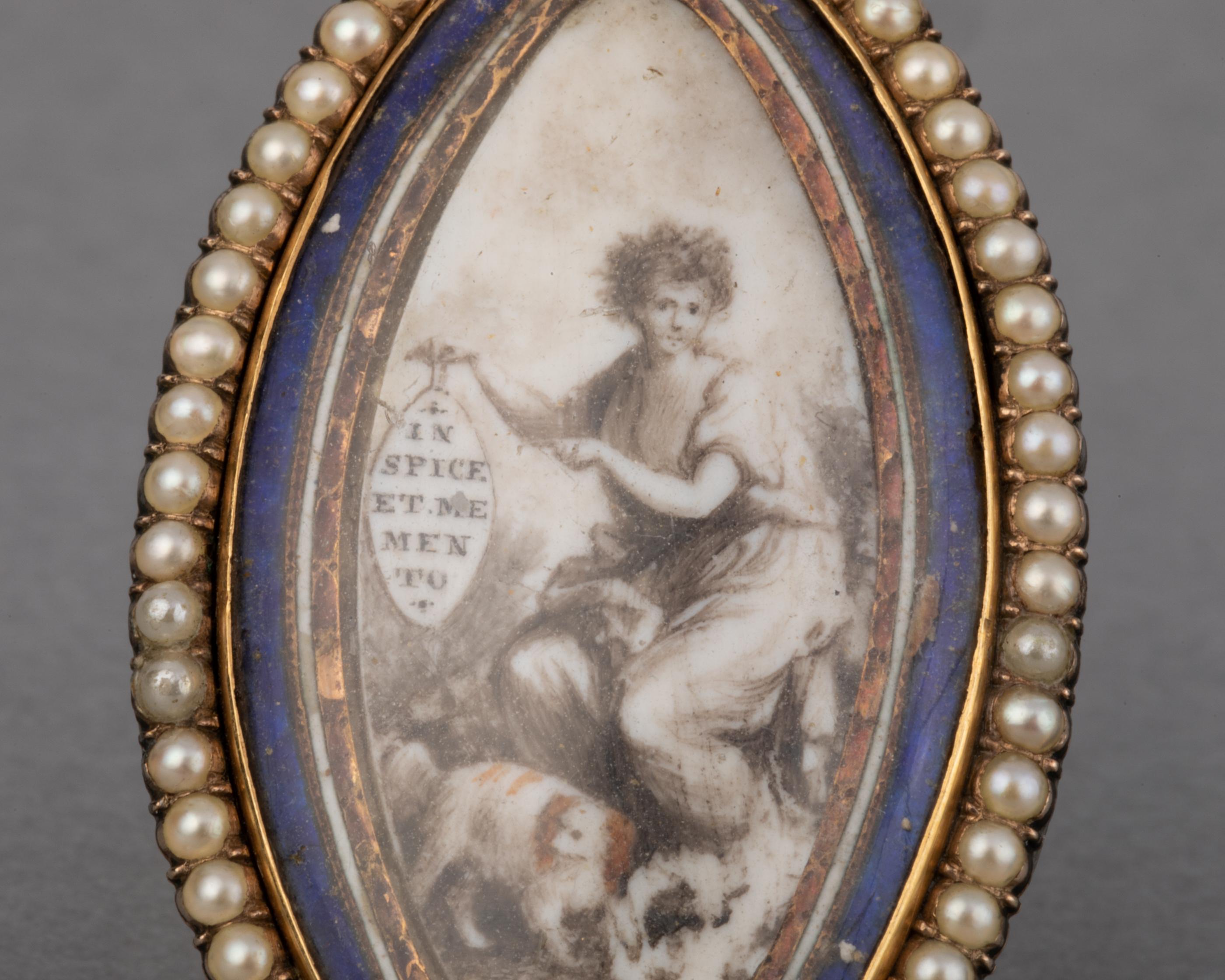 Round Cut 18th Century Gold Pearls and Painting French Ring For Sale