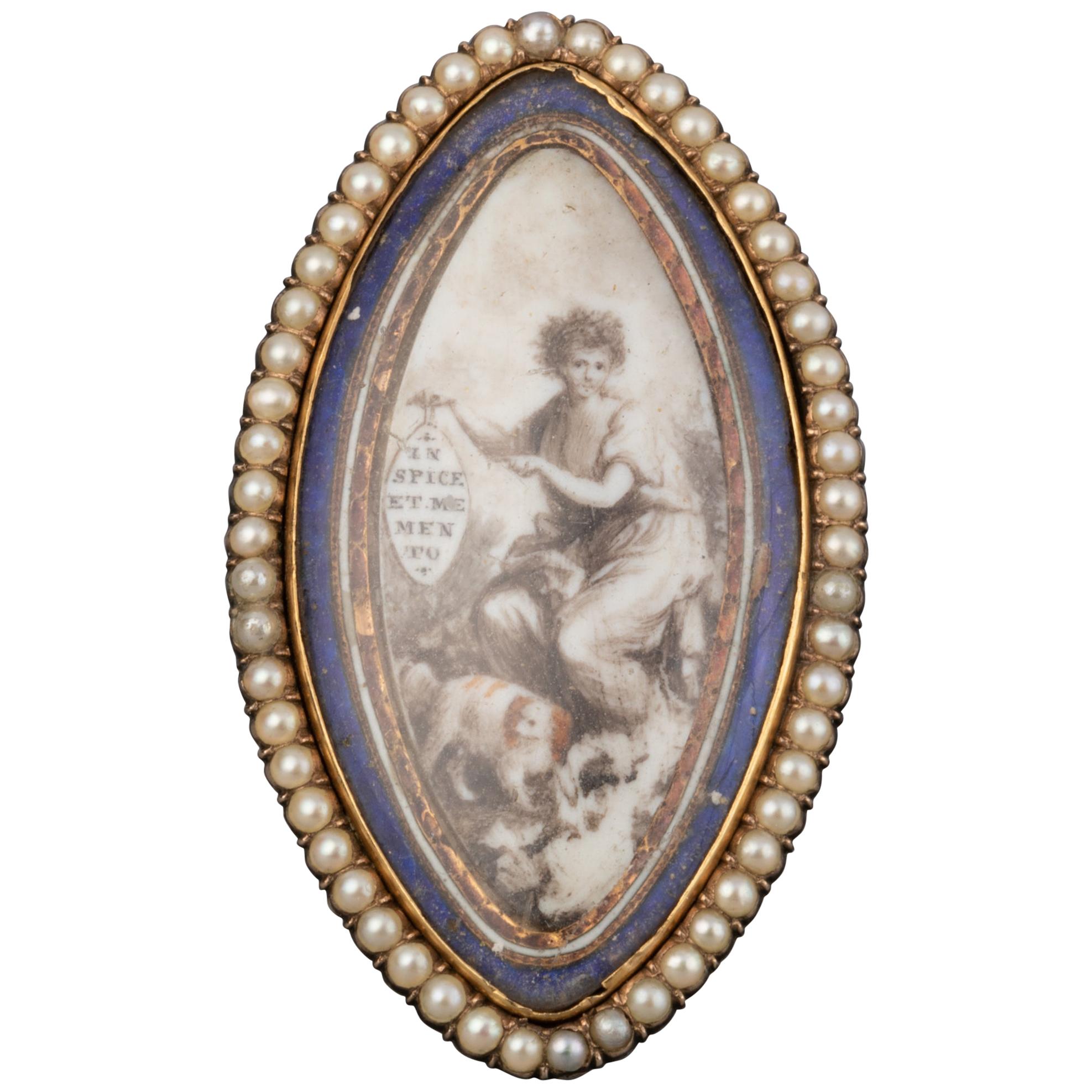 18th Century Gold Pearls and Painting French Ring For Sale