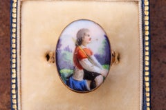 18th Century Gold Portrait Miniature Ring Shepherd Boy King David Painted Enamel