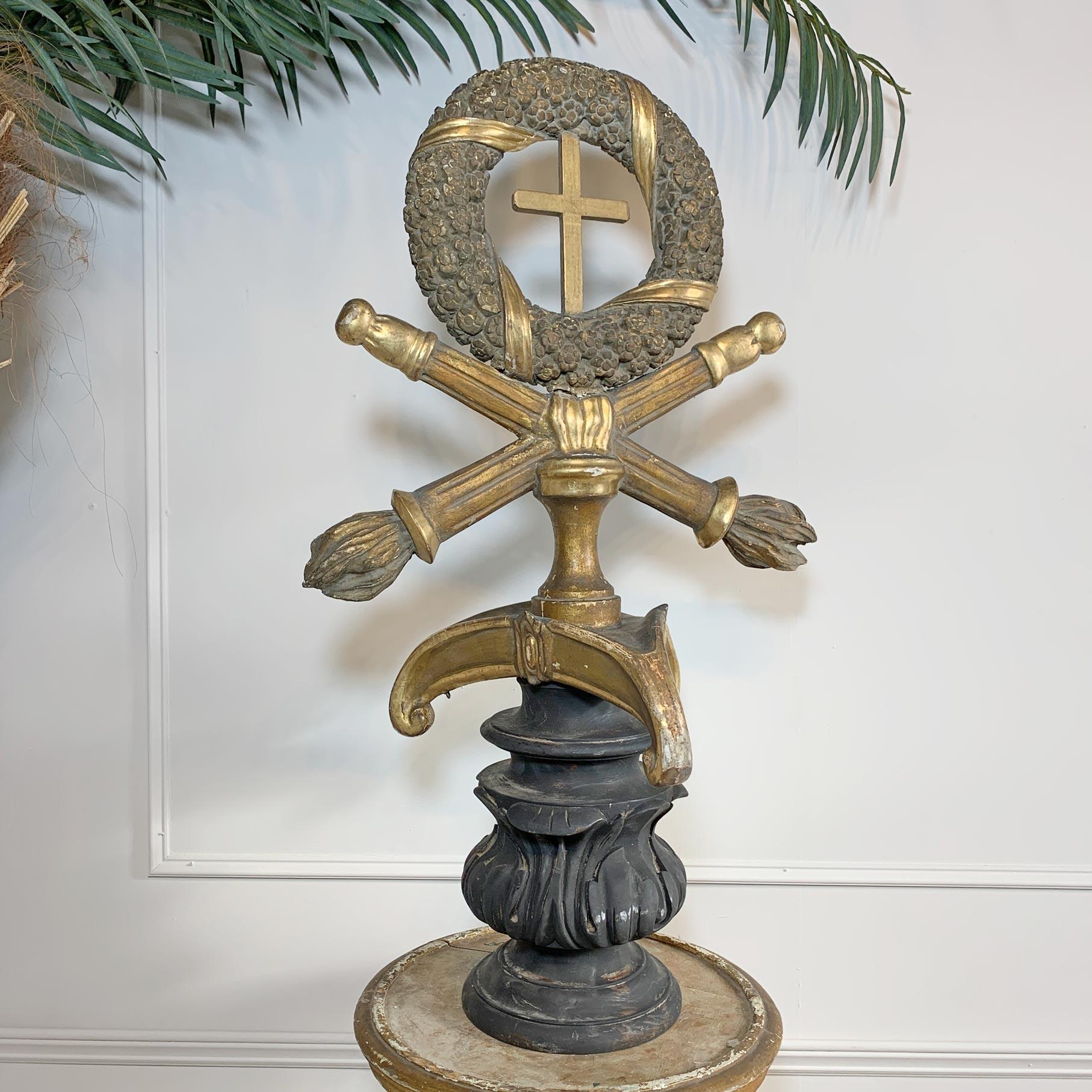 Baroque 18th Century Gold Processional Religious Church Cross For Sale