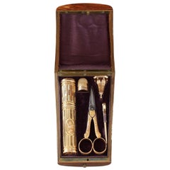 18th Century Gold Sewing Box with Wax Case, Scissors, Seal