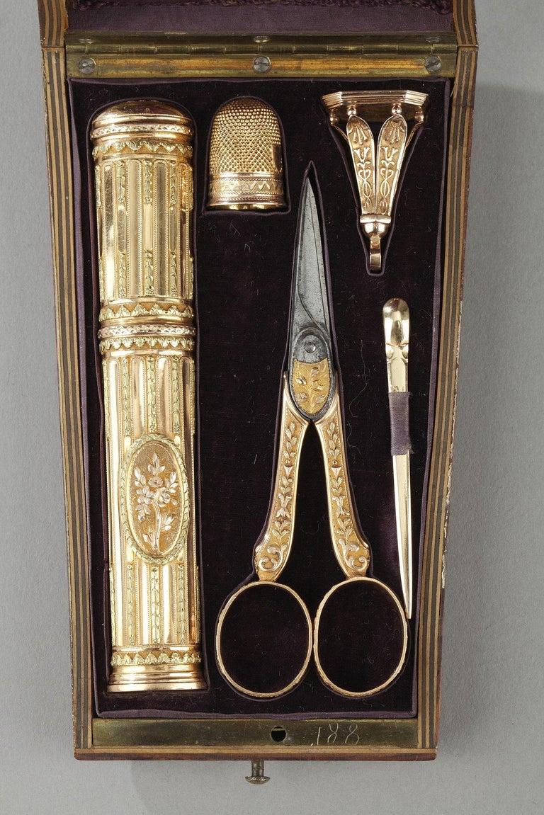 18th Century Gold Sewing Box with Wax Case, Scissors,Seal For Sale at