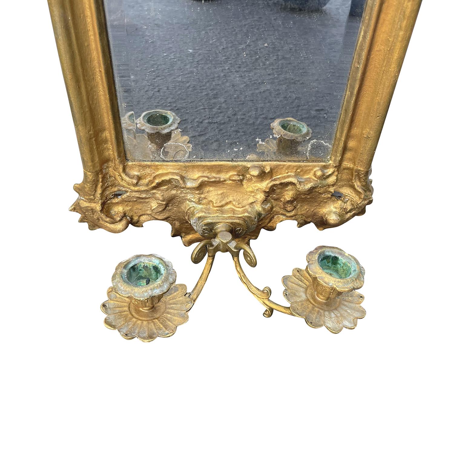 Hand-Crafted 18th Century Gold Swedish Gustavian Pair of Gilded Wood Wall Glass Mirrors For Sale