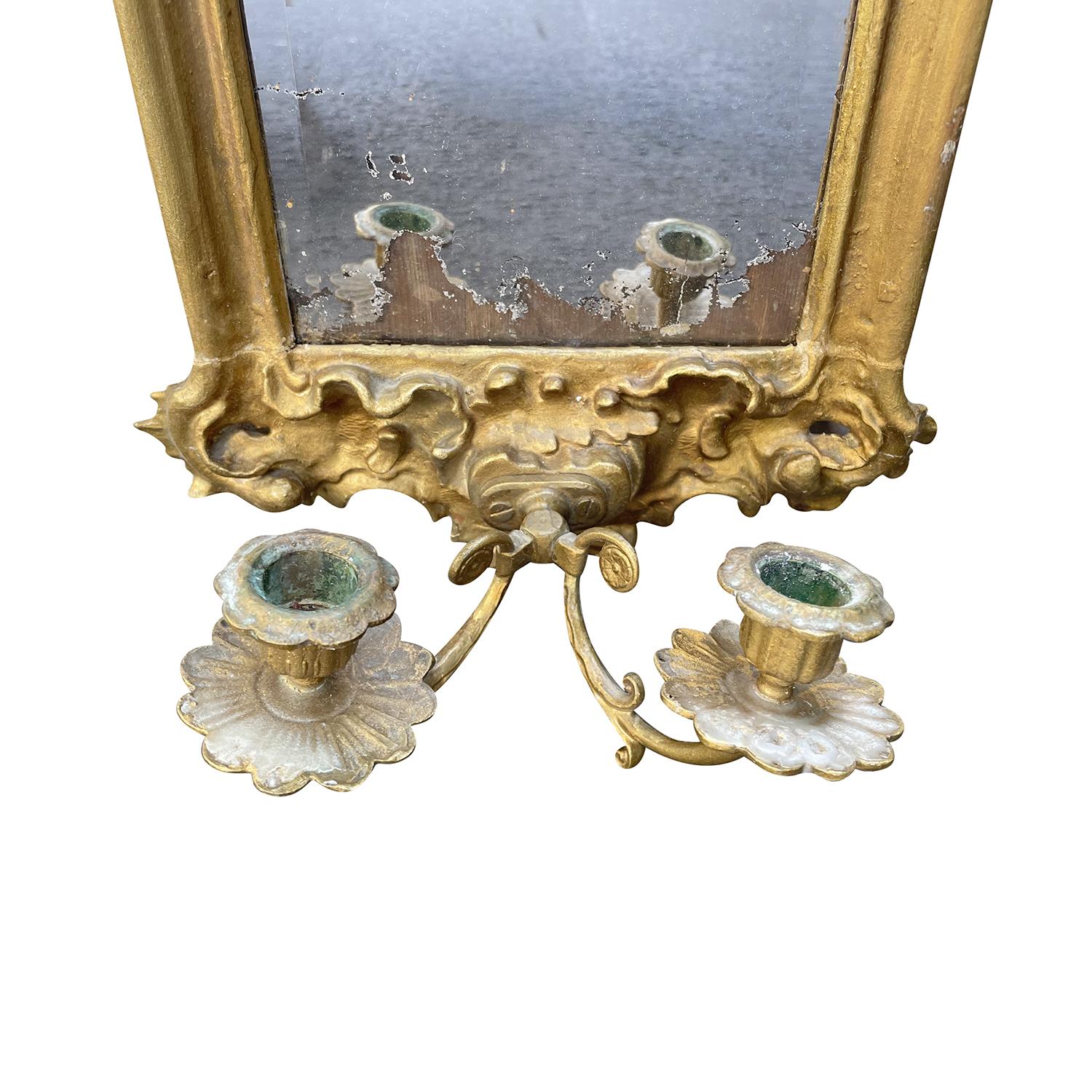 18th Century Gold Swedish Gustavian Pair of Gilded Wood Wall Glass Mirrors In Good Condition For Sale In West Palm Beach, FL