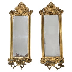 Antique 18th Century Gold Swedish Gustavian Pair of Gilded Wood Wall Glass Mirrors