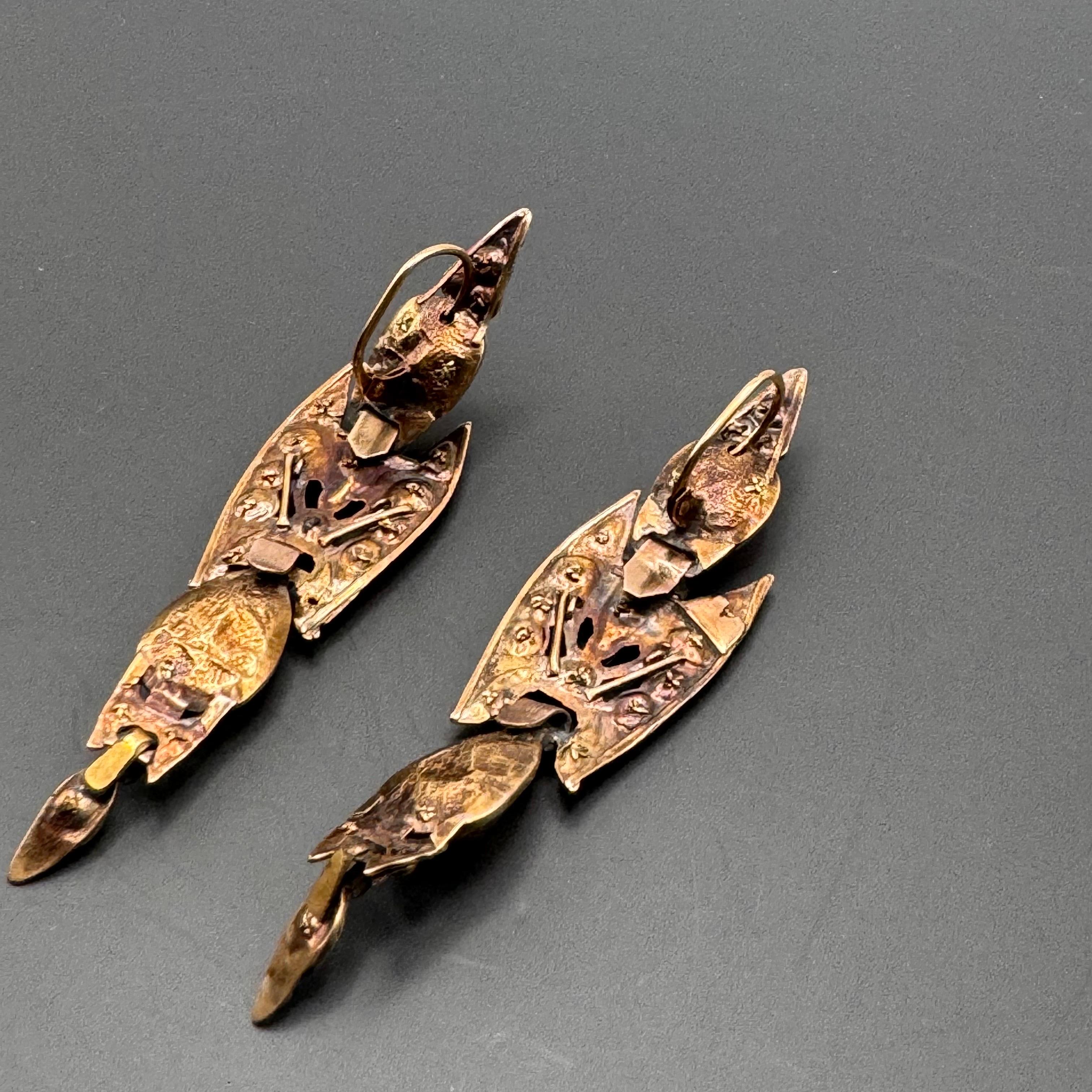 18th Century Gold Tourmaline Iberian Catalan Pendeloque Earrings Spanish For Sale 7