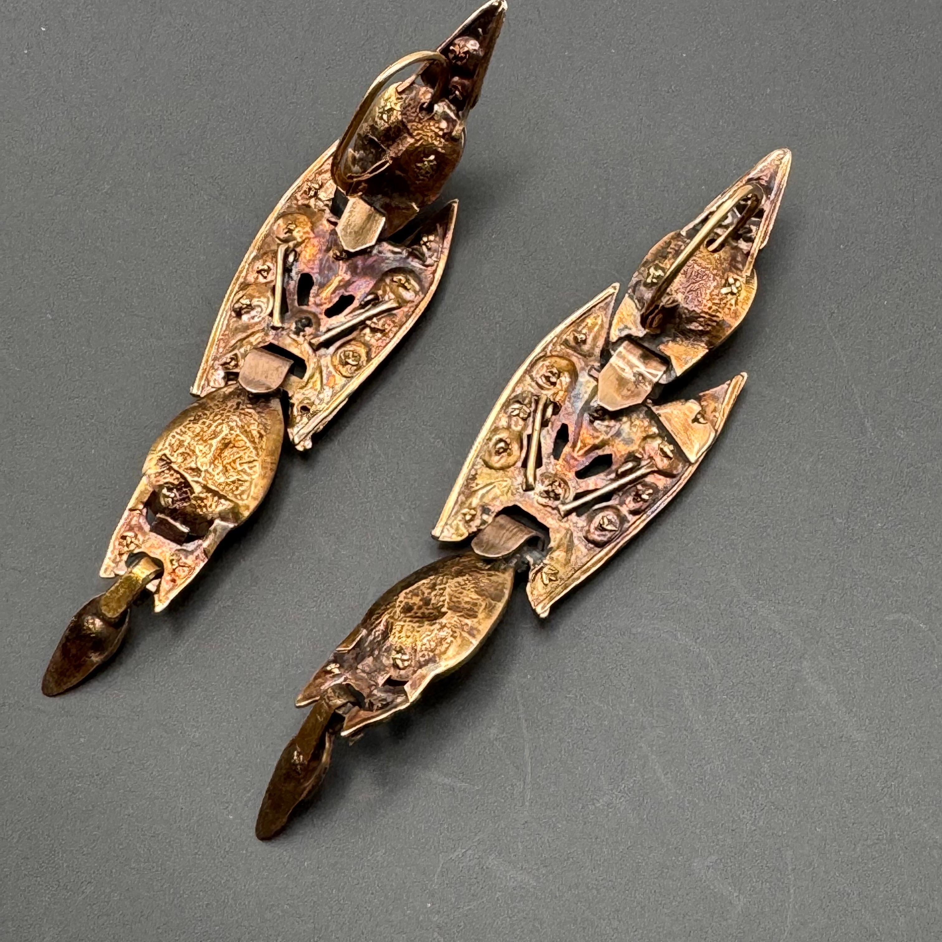 18th Century Gold Tourmaline Iberian Catalan Pendeloque Earrings Spanish For Sale 8