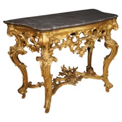 Antique 18th Century Gold Wood and Grey Marble Top Italian Louis XV Console Table, 1790