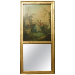18th Century Golden Mirror with Painting on Canvas