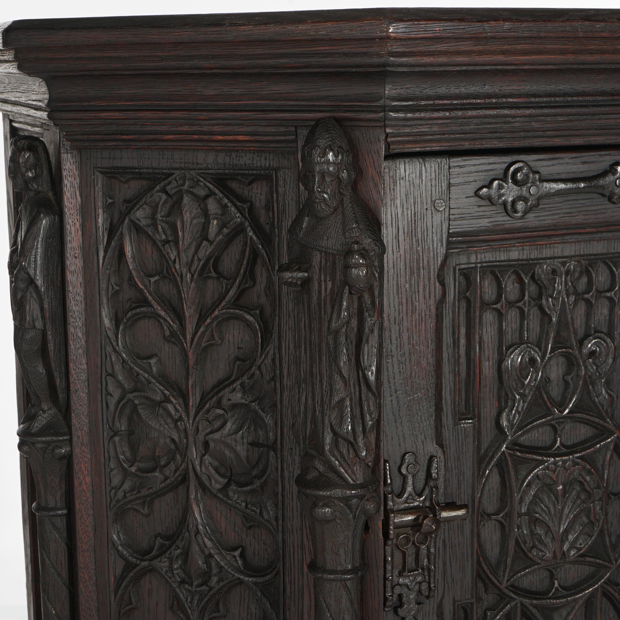 18th Century Gothic Heavily Carved Oak Figural Wine Cabinet C1750 5