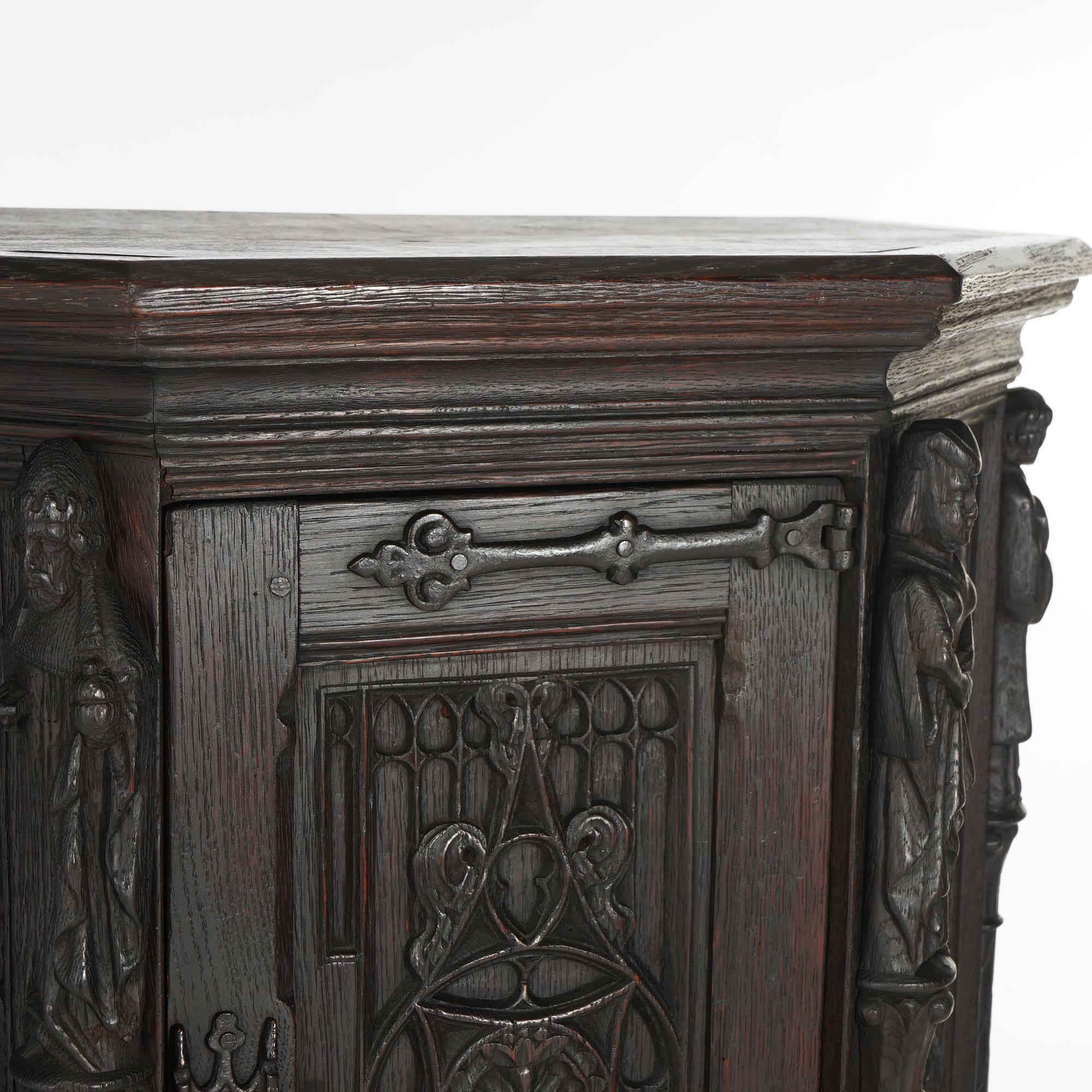 18th Century Gothic Heavily Carved Oak Figural Wine Cabinet C1750 6