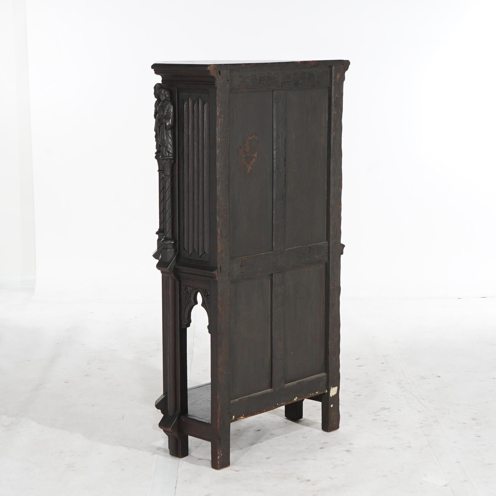 18th Century Gothic Heavily Carved Oak Figural Wine Cabinet C1750 7