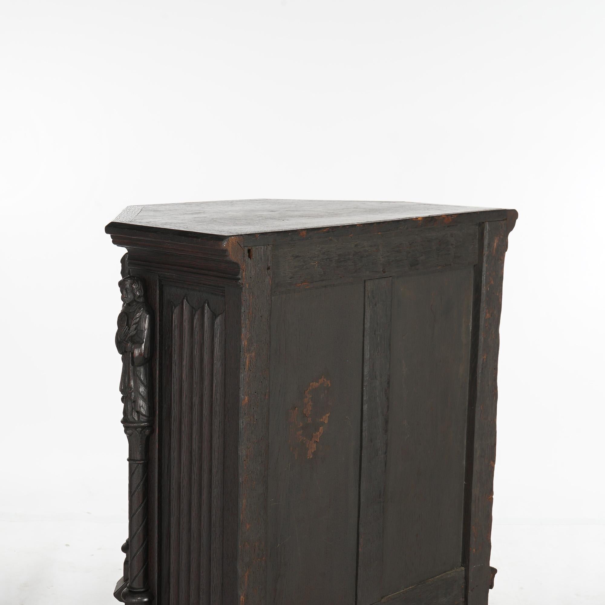 18th Century Gothic Heavily Carved Oak Figural Wine Cabinet C1750 9