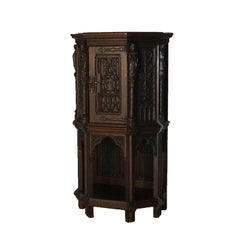 18th Century Gothic Heavily Carved Oak Figural Wine Cabinet C1750